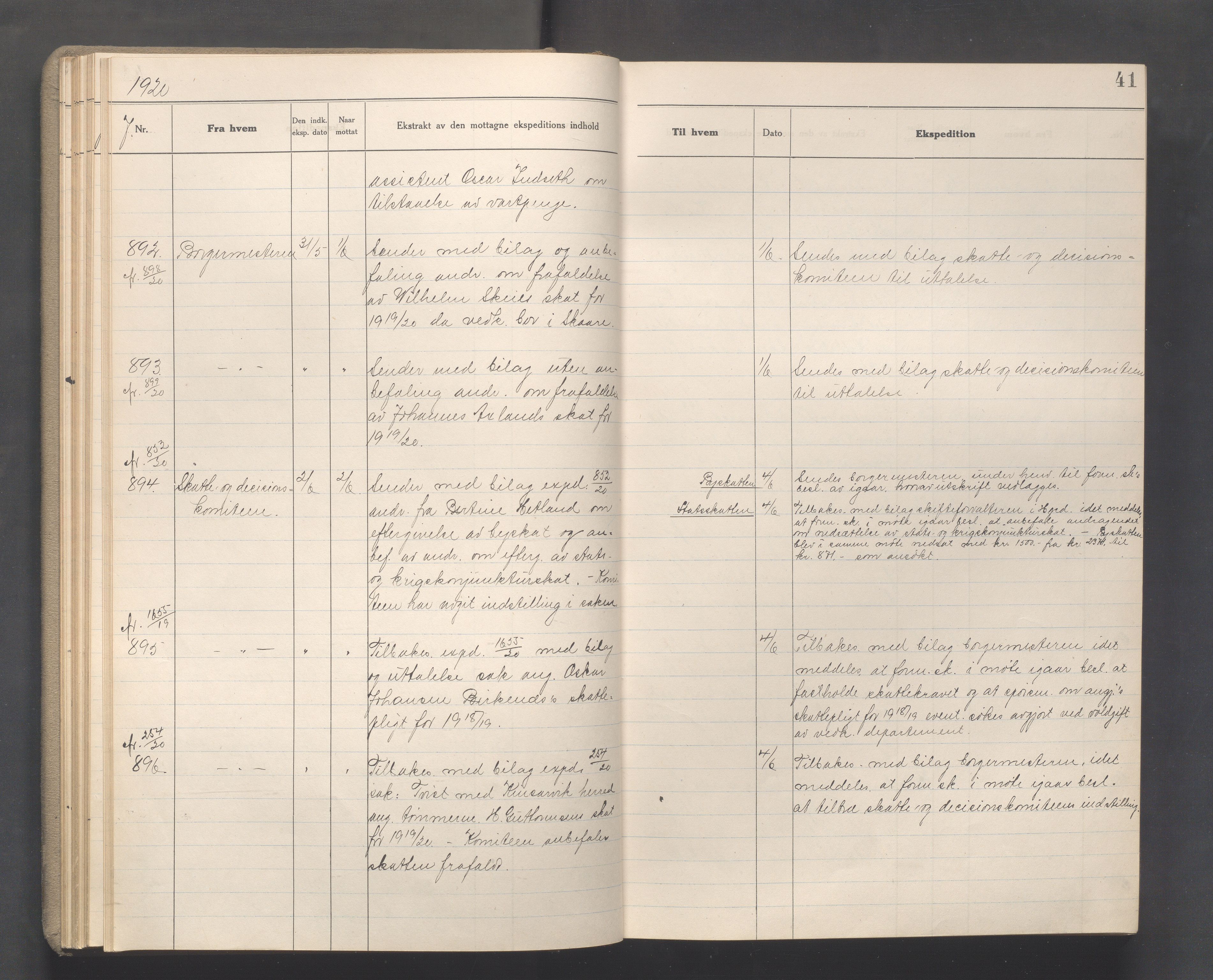 Haugesund kommune - Formannskapet, IKAR/X-0001/C/L0010: Journal, 1920-1921, s. 41
