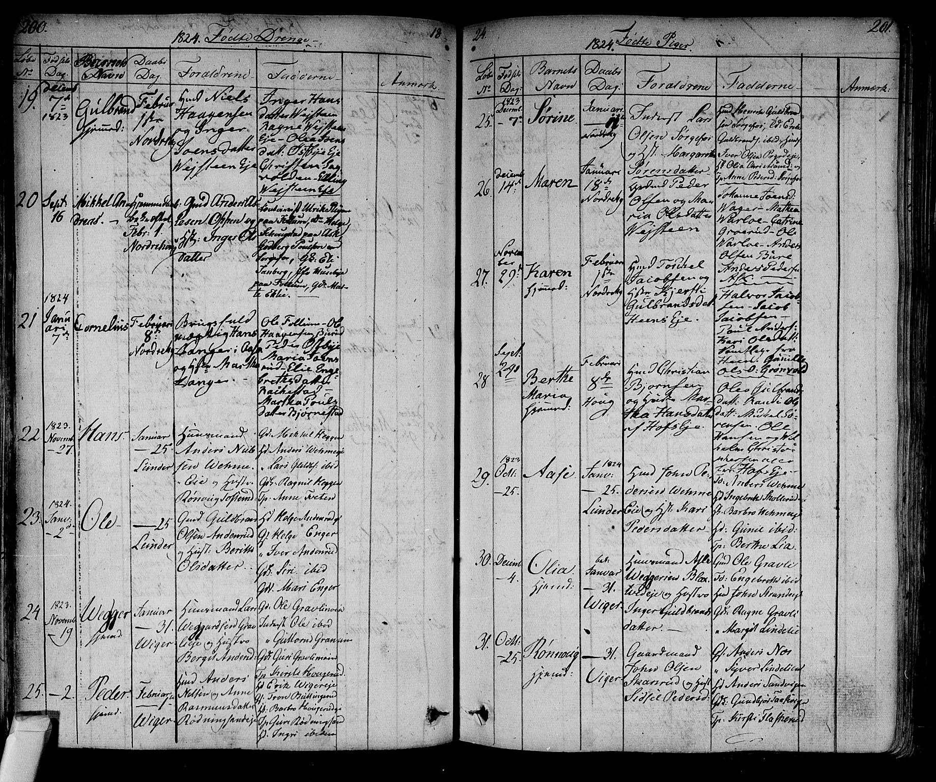 Norderhov kirkebøker, AV/SAKO-A-237/F/Fa/L0009: Ministerialbok nr. 9, 1819-1837, s. 200-201