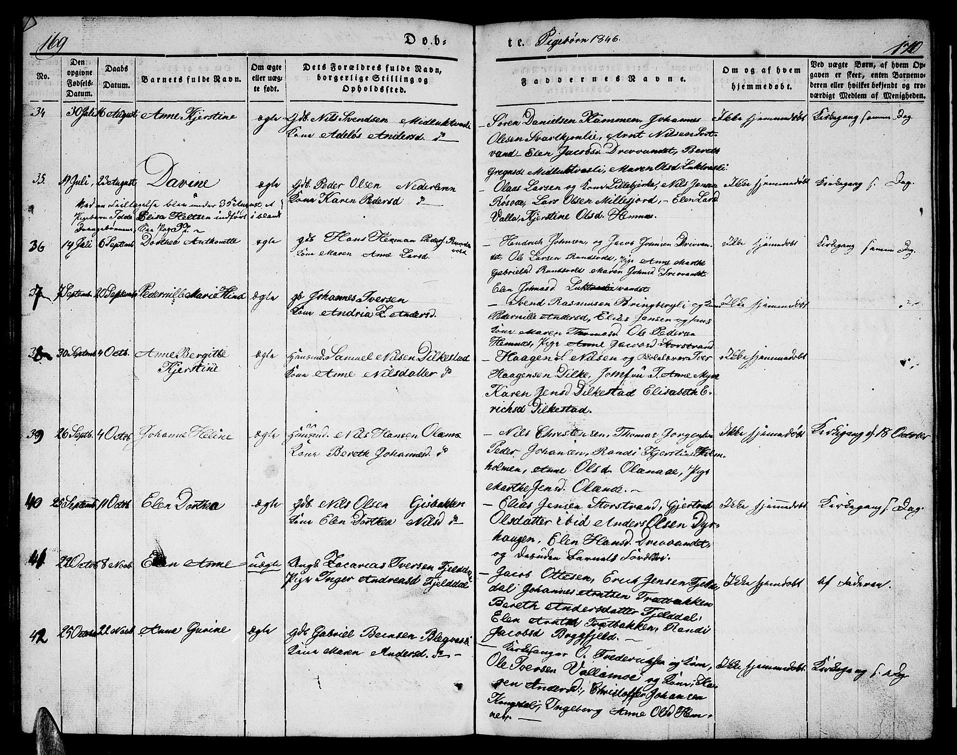 Ministerialprotokoller, klokkerbøker og fødselsregistre - Nordland, AV/SAT-A-1459/825/L0364: Klokkerbok nr. 825C01, 1841-1863, s. 169-170