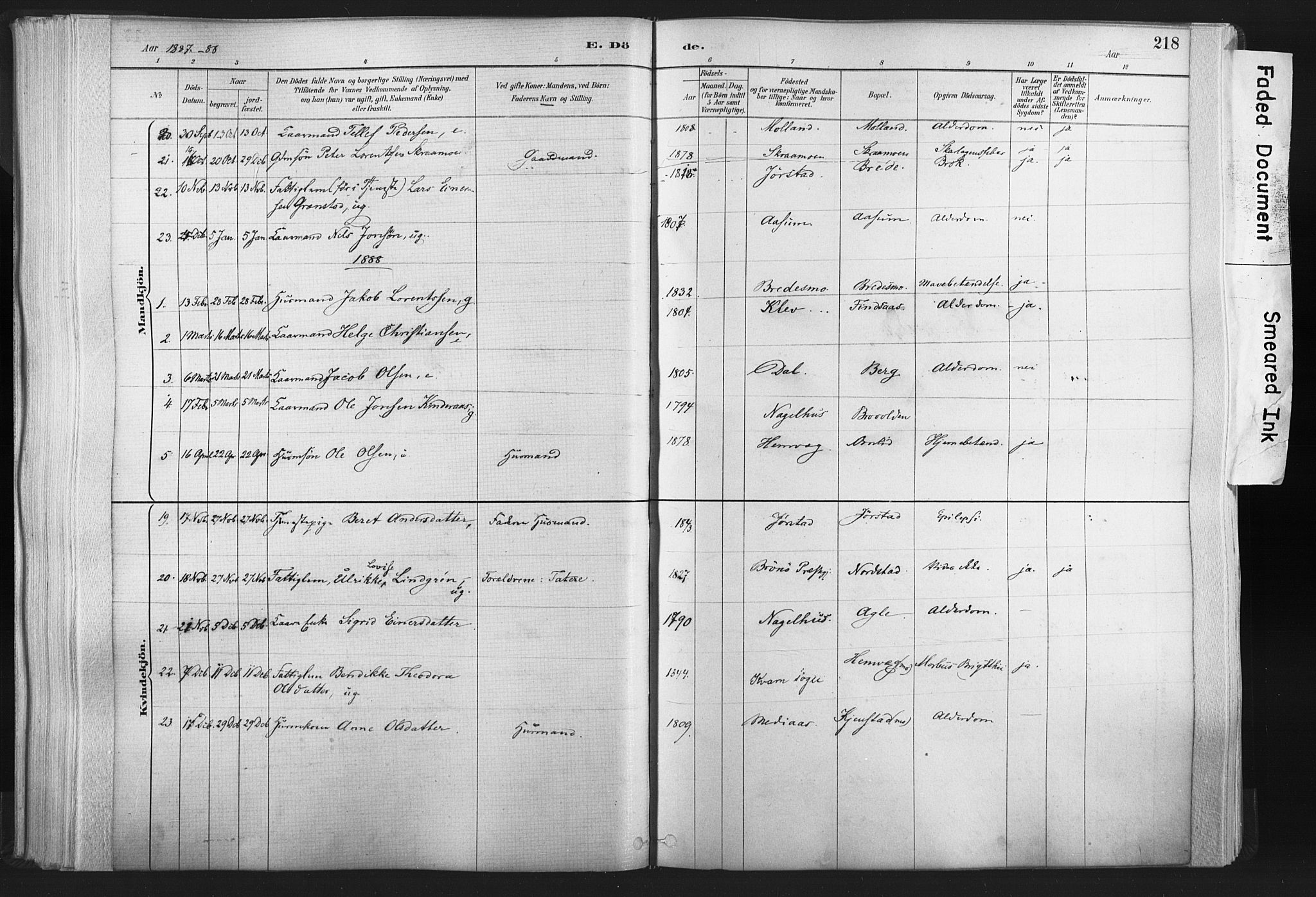 Ministerialprotokoller, klokkerbøker og fødselsregistre - Nord-Trøndelag, SAT/A-1458/749/L0474: Ministerialbok nr. 749A08, 1887-1903, s. 218