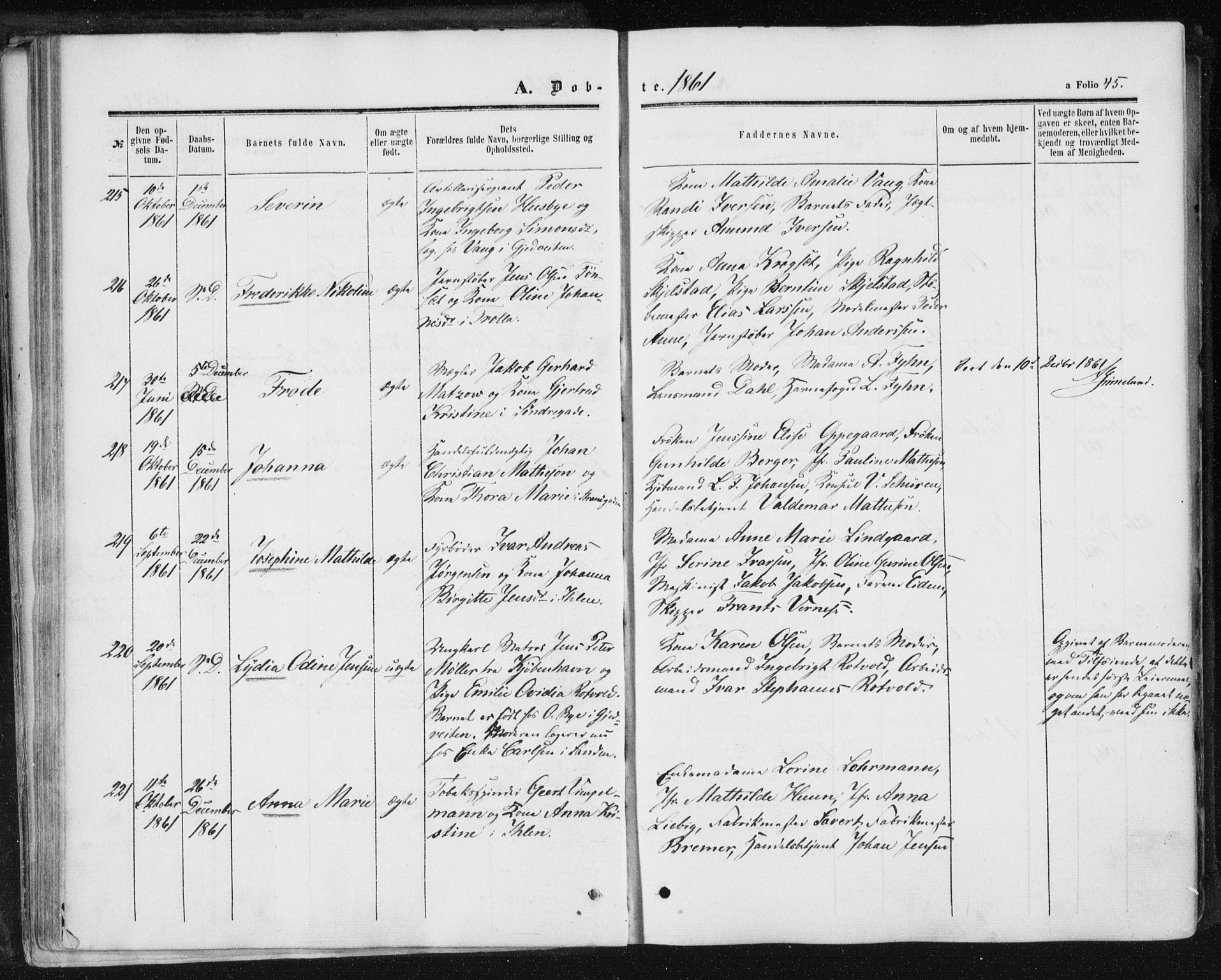 Ministerialprotokoller, klokkerbøker og fødselsregistre - Sør-Trøndelag, SAT/A-1456/602/L0115: Ministerialbok nr. 602A13, 1860-1872, s. 45
