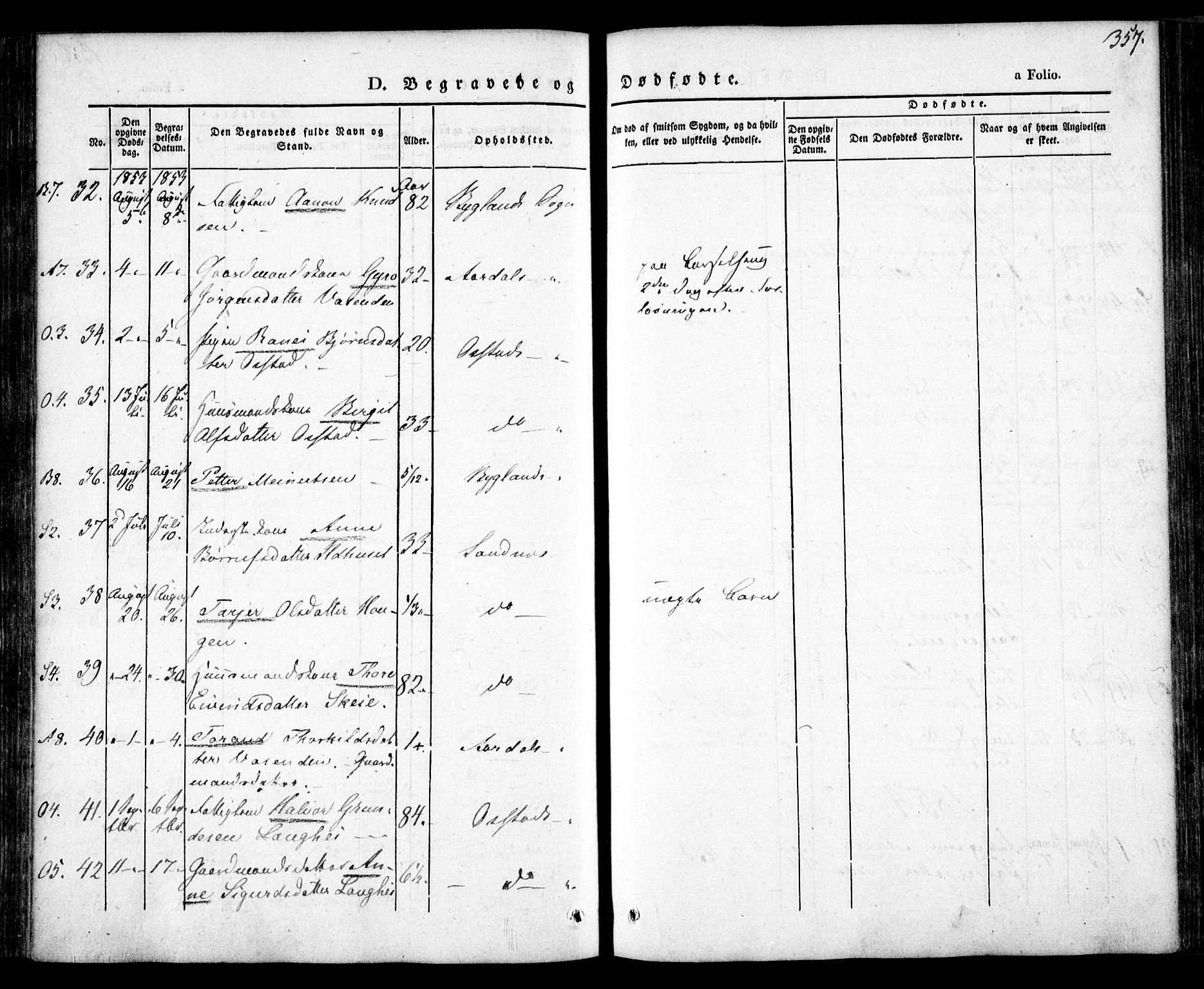 Bygland sokneprestkontor, AV/SAK-1111-0006/F/Fa/Fab/L0004: Ministerialbok nr. A 4, 1842-1858, s. 357