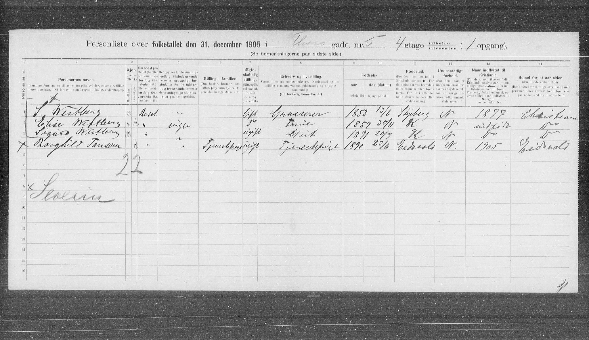 OBA, Kommunal folketelling 31.12.1905 for Kristiania kjøpstad, 1905, s. 59651