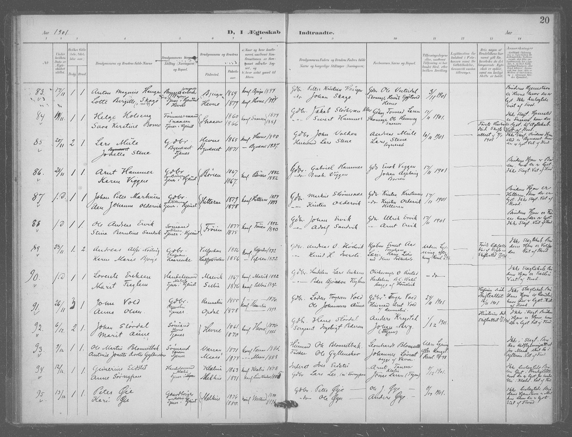 Ministerialprotokoller, klokkerbøker og fødselsregistre - Sør-Trøndelag, SAT/A-1456/601/L0077: Residerende kapellans bok nr. 601B10, 1900-1907, s. 20
