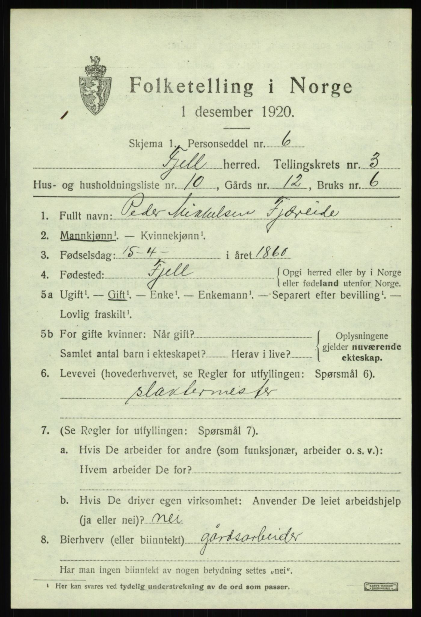 SAB, Folketelling 1920 for 1246 Fjell herred, 1920, s. 3110