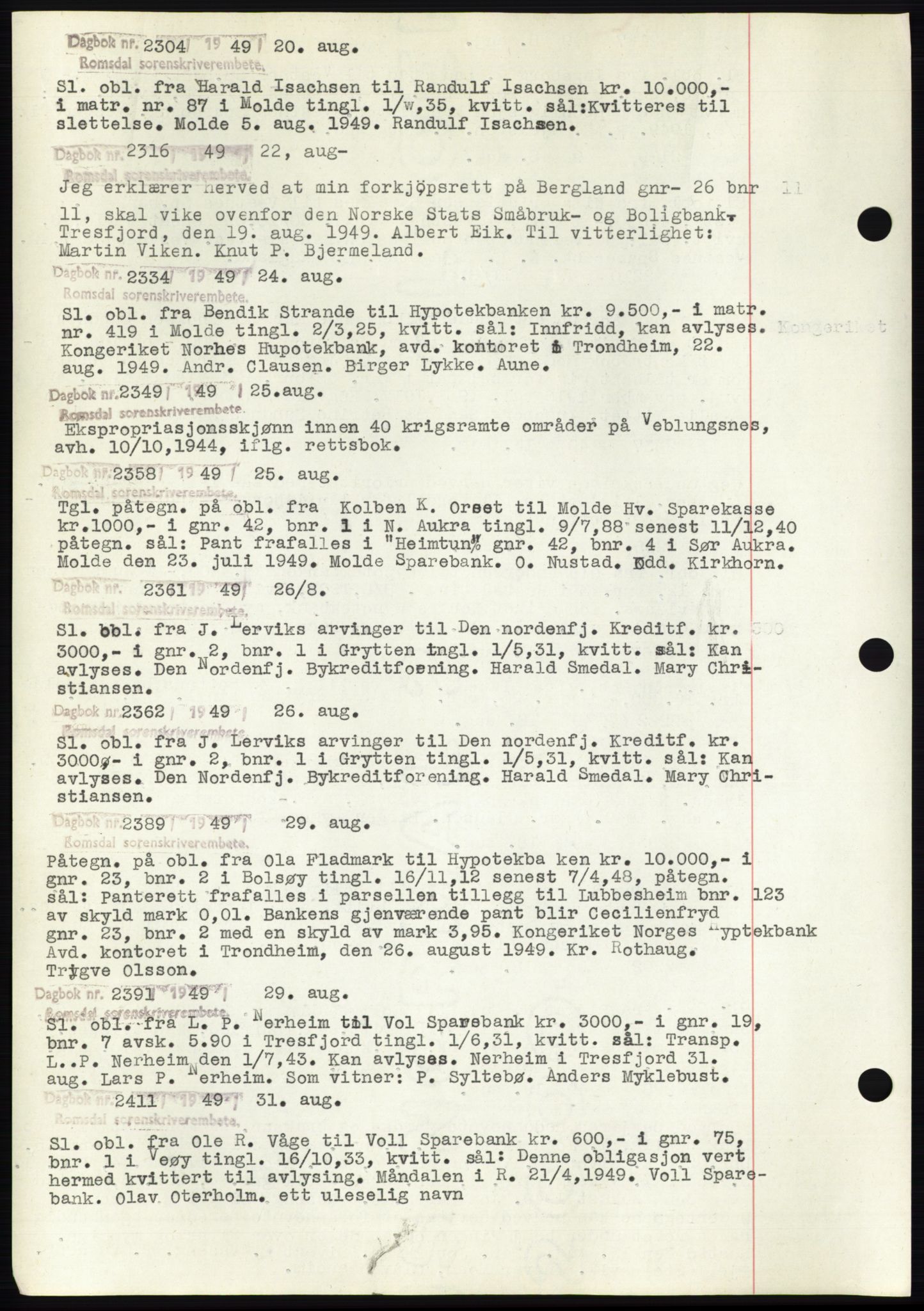 Romsdal sorenskriveri, SAT/A-4149/1/2/2C: Pantebok nr. C2, 1949-1951, Dagboknr: 2304/1949