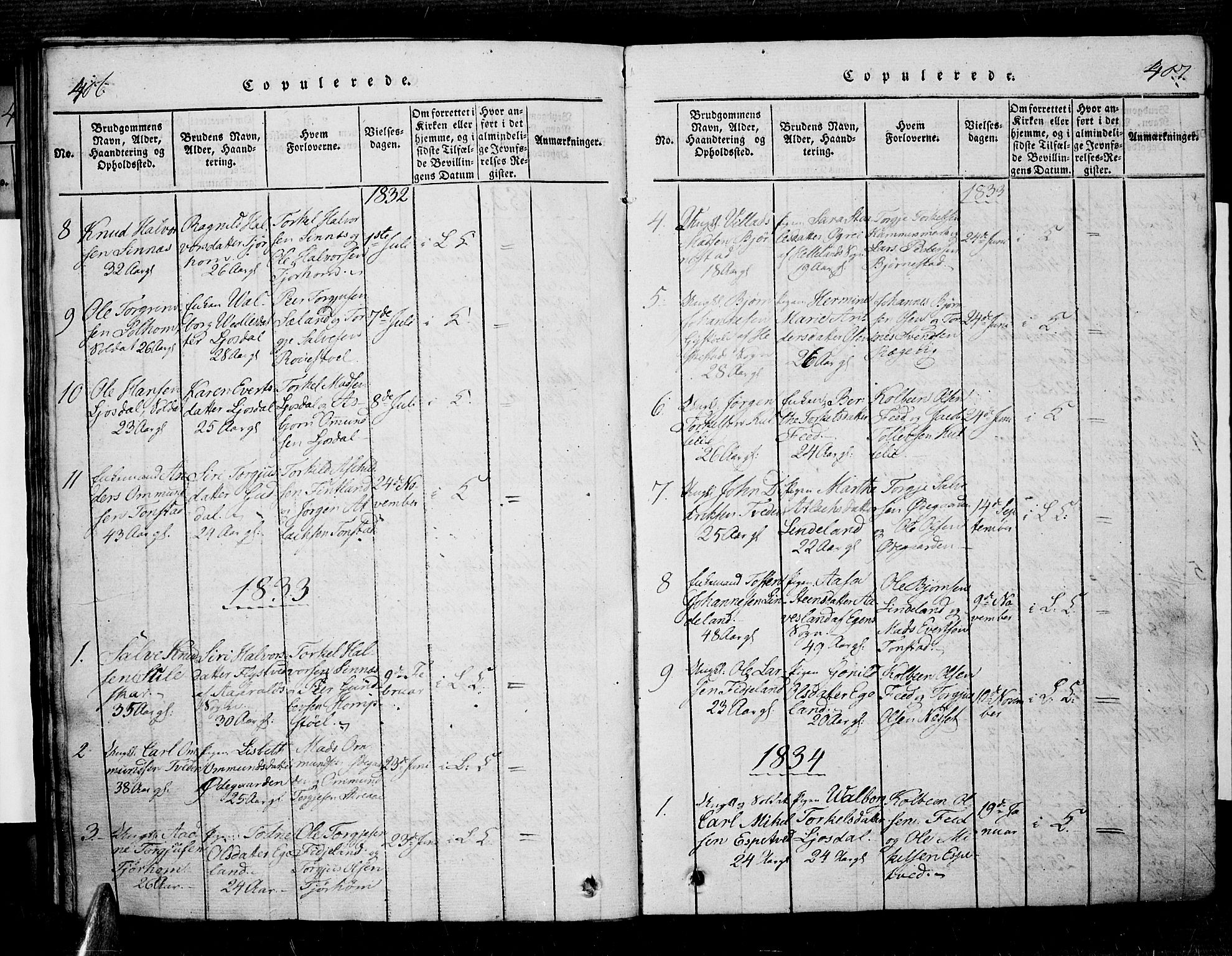 Sirdal sokneprestkontor, AV/SAK-1111-0036/F/Fa/Fab/L0001: Ministerialbok nr. A 1, 1815-1834, s. 406-407