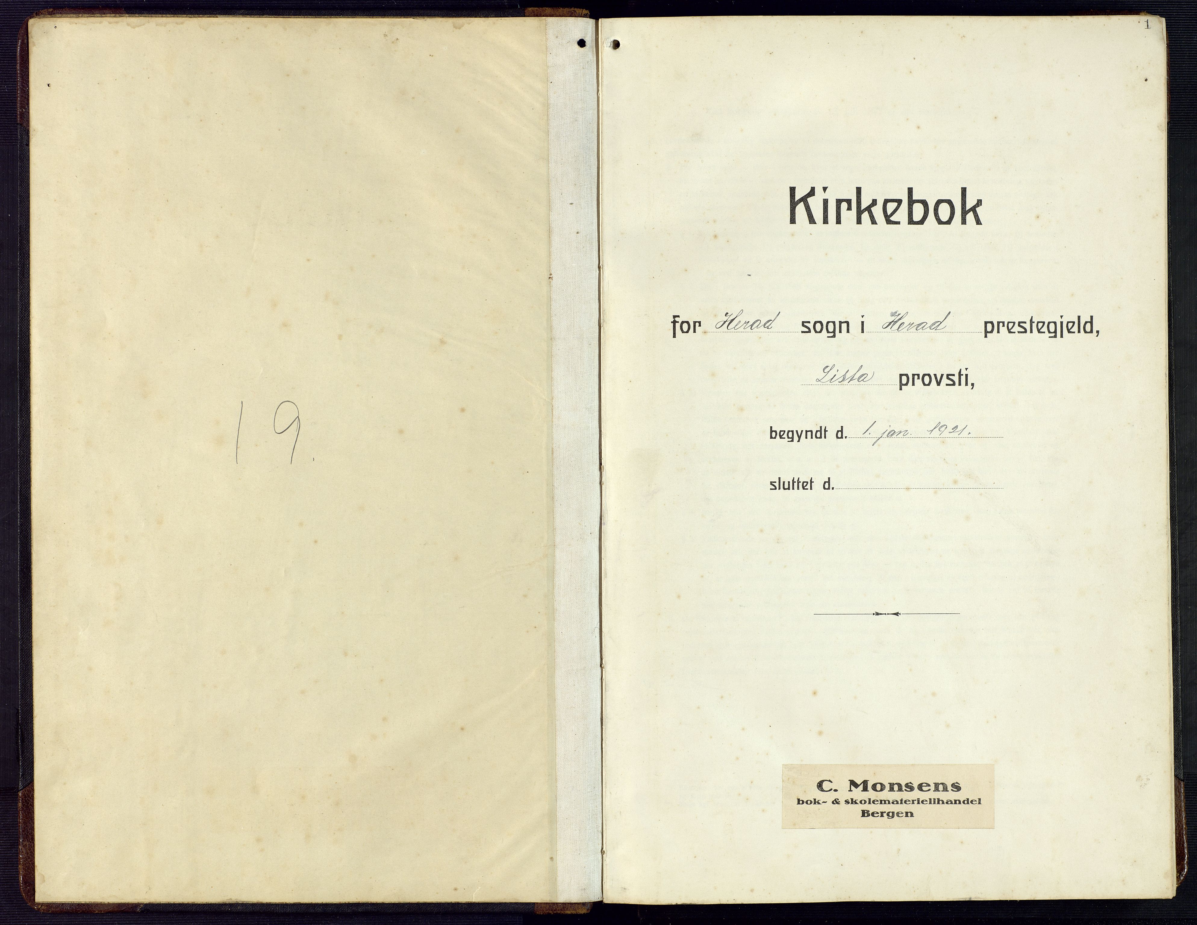 Herad sokneprestkontor, SAK/1111-0018/F/Fb/Fba/L0006: Klokkerbok nr. B 6, 1921-1959, s. 1