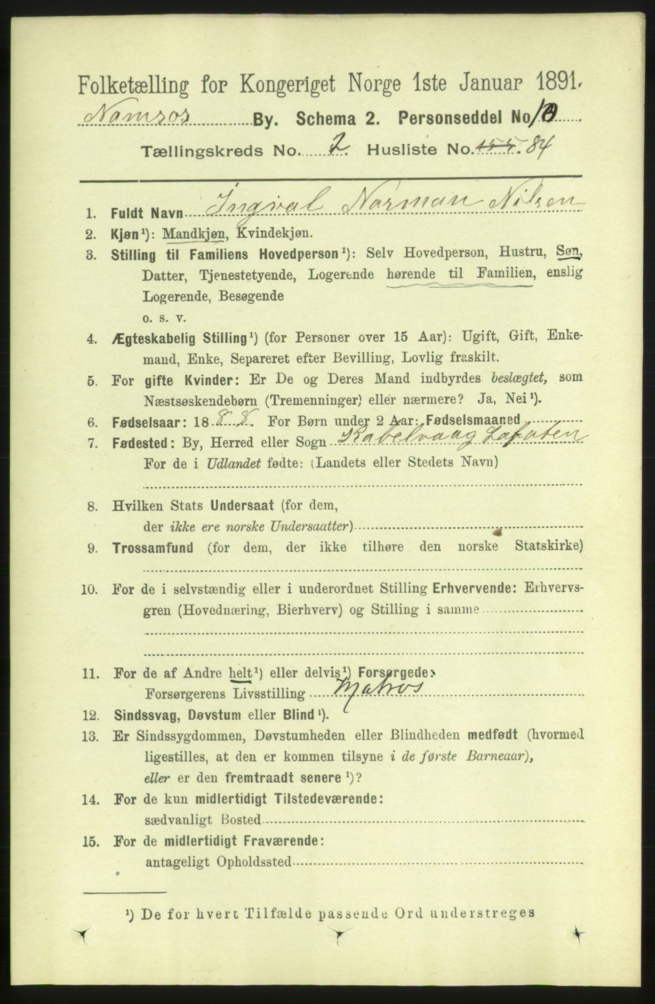 RA, Folketelling 1891 for 1703 Namsos ladested, 1891, s. 1350