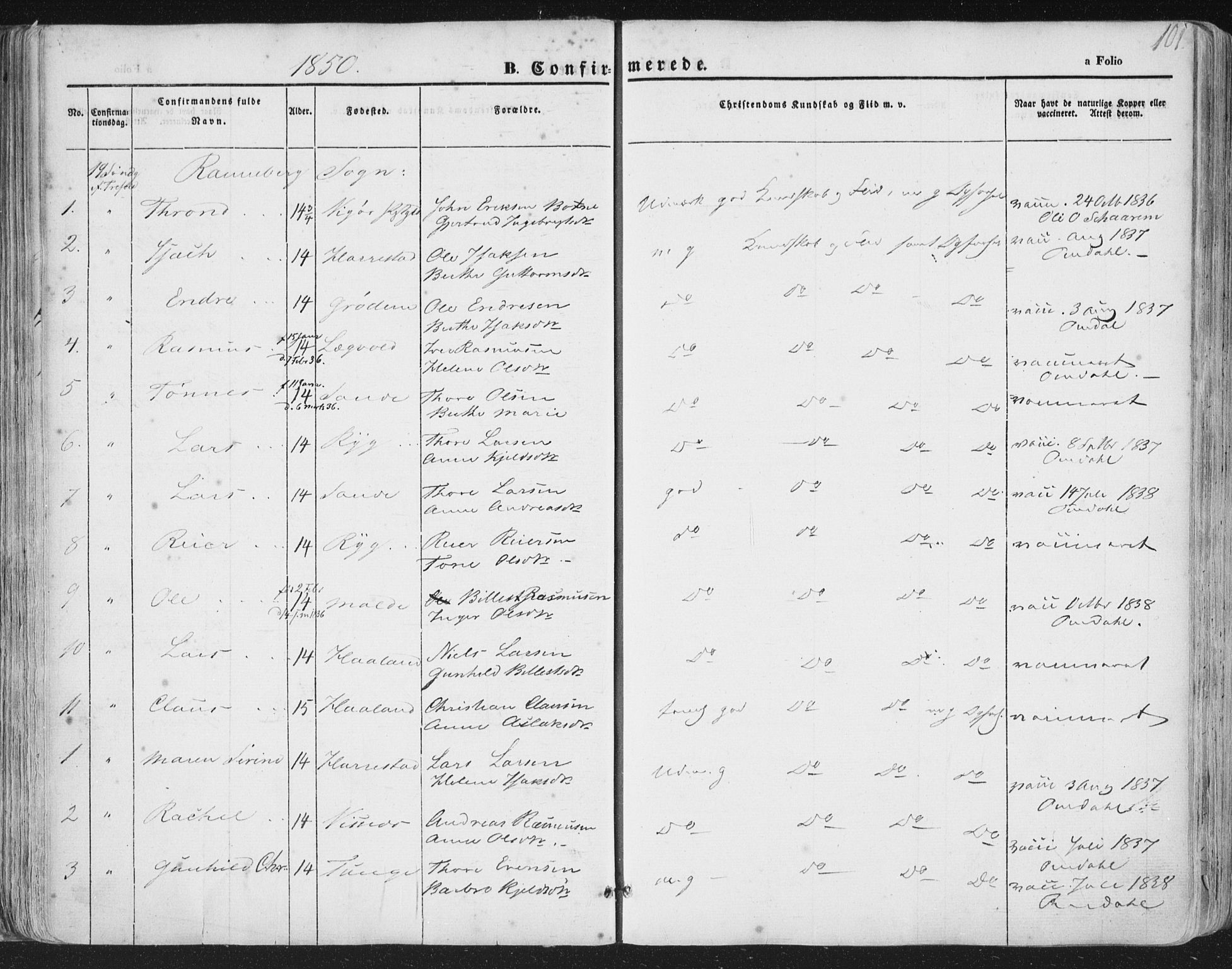 Hetland sokneprestkontor, AV/SAST-A-101826/30/30BA/L0002: Ministerialbok nr. A 2, 1849-1869, s. 101