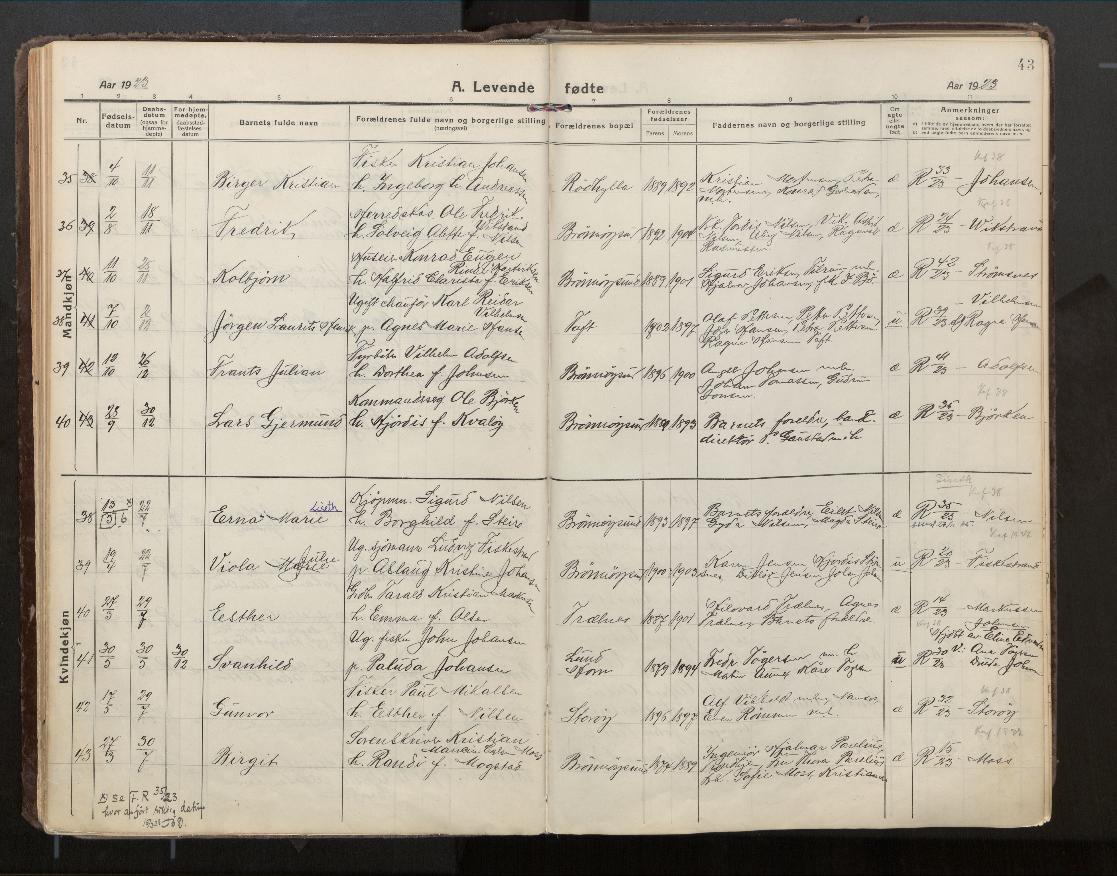 Ministerialprotokoller, klokkerbøker og fødselsregistre - Nordland, AV/SAT-A-1459/813/L0207a: Ministerialbok nr. 813A18, 1919-1927, s. 43