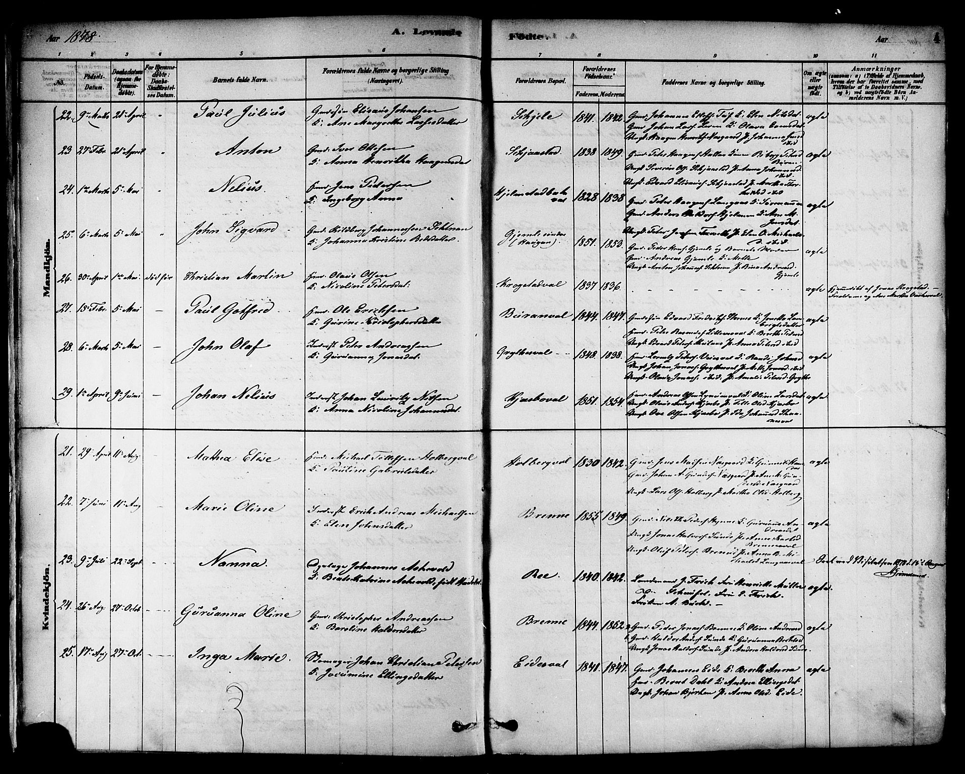 Ministerialprotokoller, klokkerbøker og fødselsregistre - Nord-Trøndelag, SAT/A-1458/717/L0159: Ministerialbok nr. 717A09, 1878-1898, s. 4