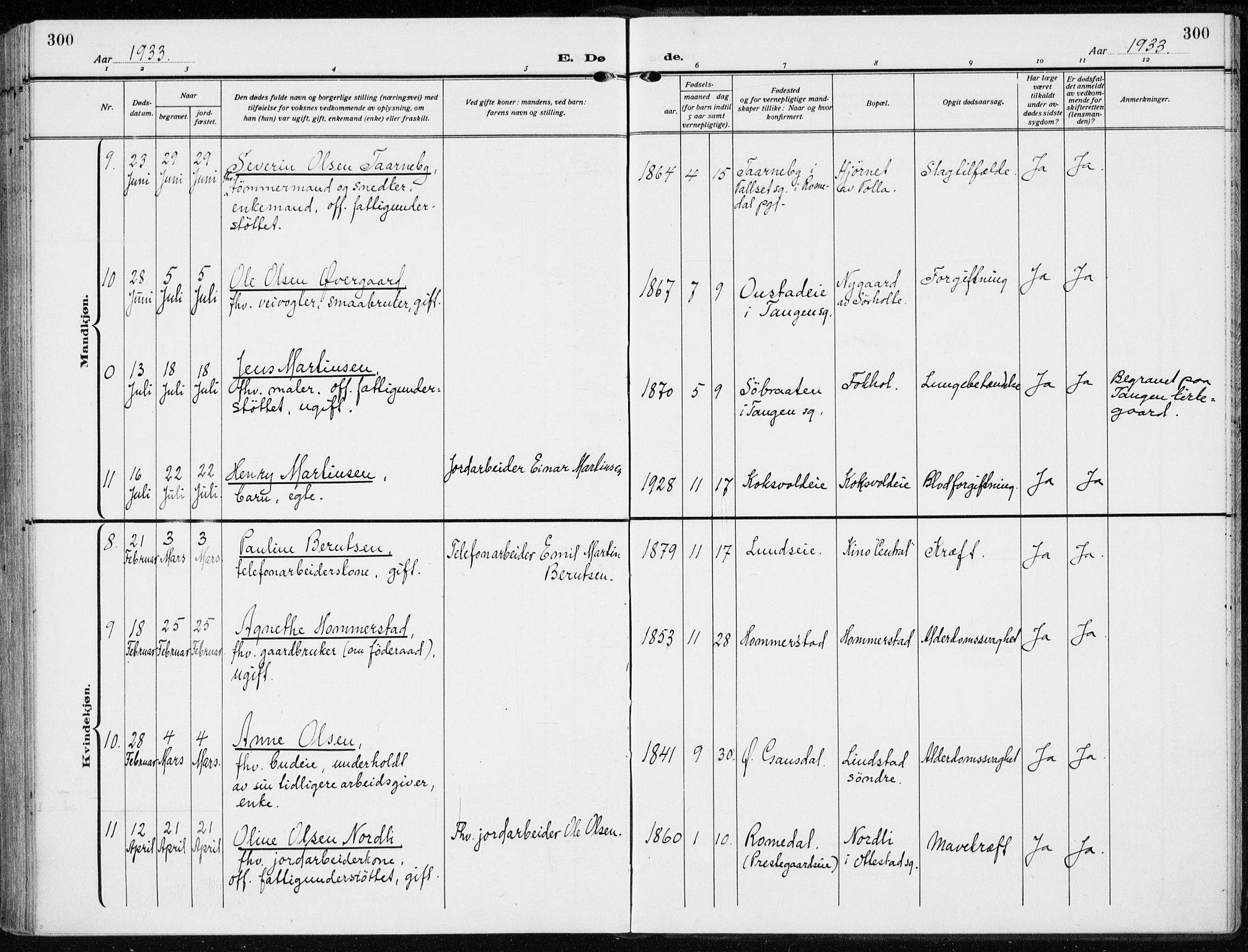 Stange prestekontor, AV/SAH-PREST-002/K/L0026: Ministerialbok nr. 26, 1923-1937, s. 300