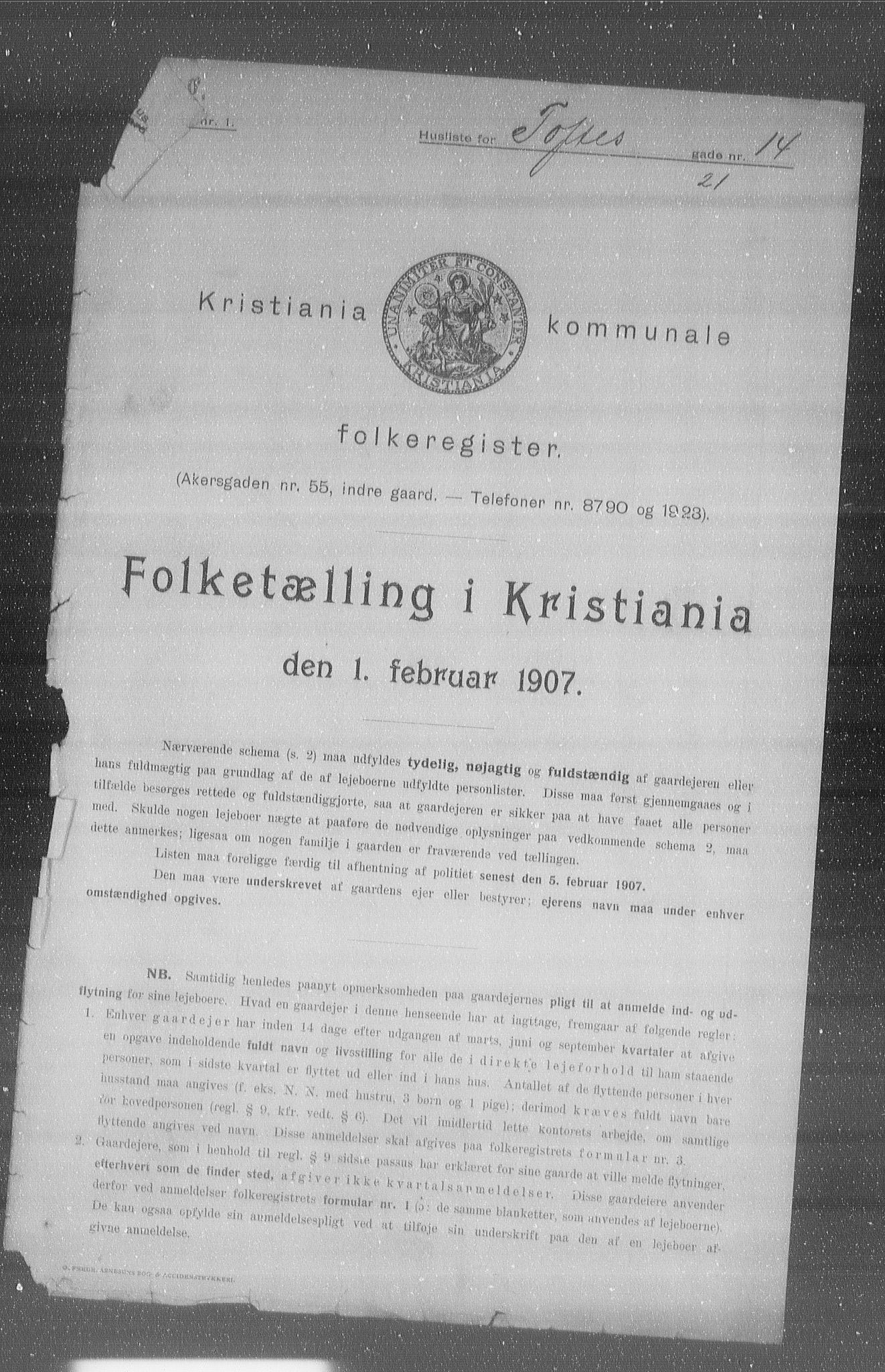 OBA, Kommunal folketelling 1.2.1907 for Kristiania kjøpstad, 1907, s. 56679