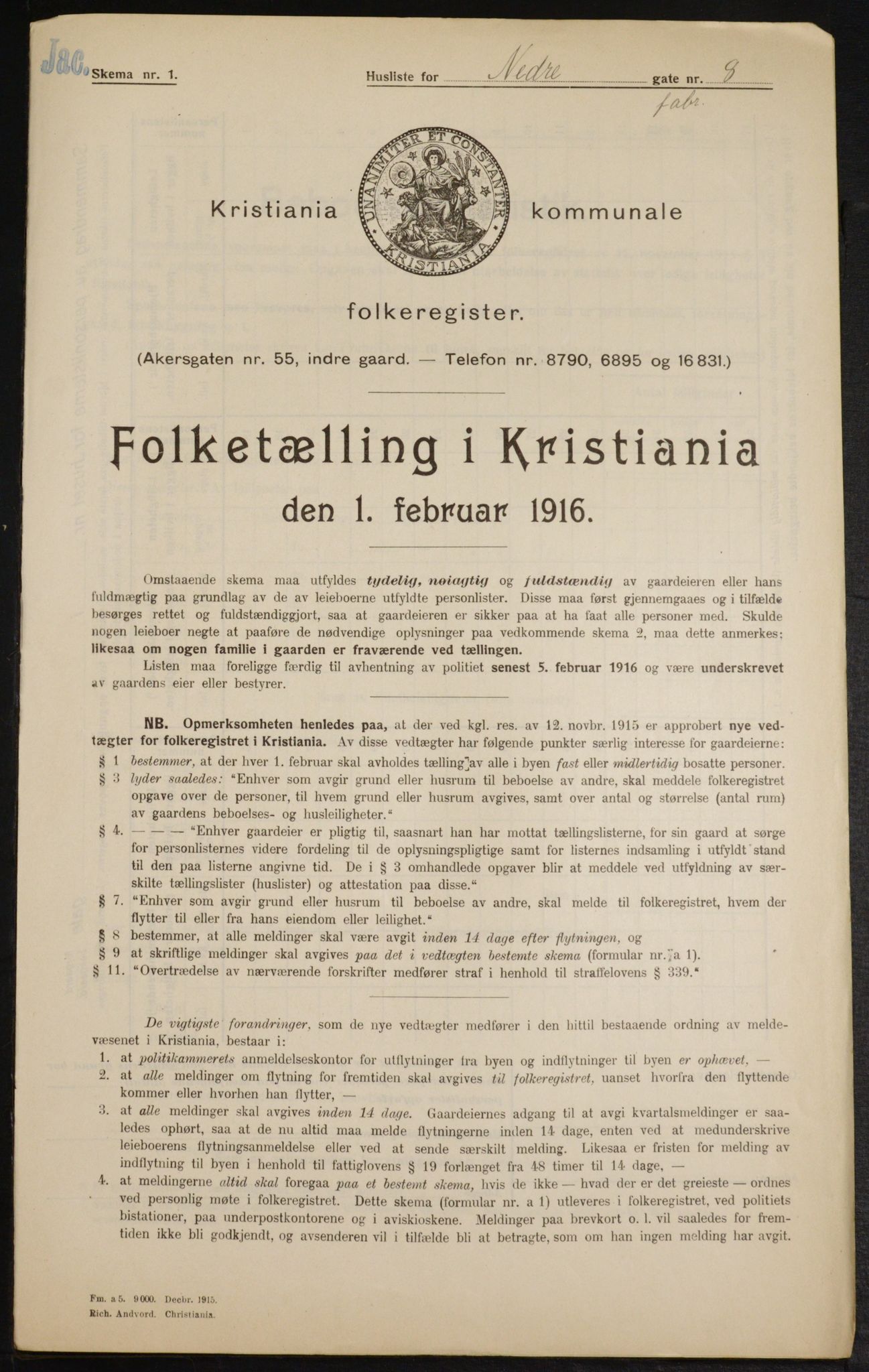 OBA, Kommunal folketelling 1.2.1916 for Kristiania, 1916, s. 70890