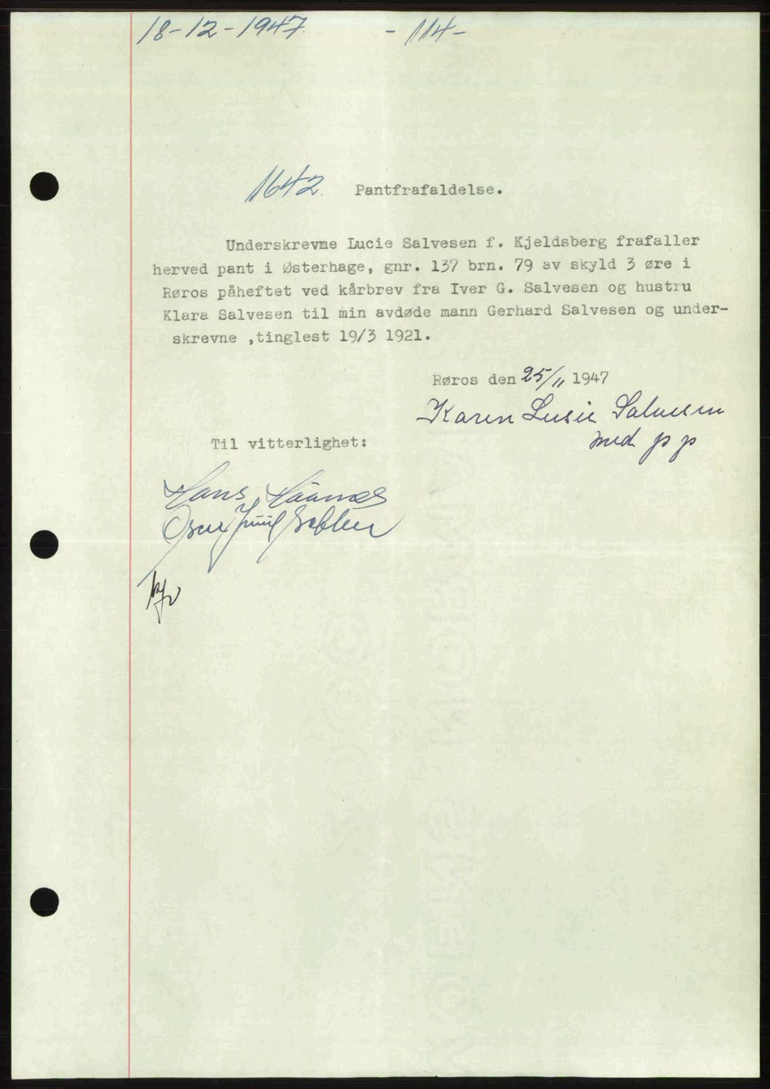 Gauldal sorenskriveri, SAT/A-0014/1/2/2C: Pantebok nr. A5, 1947-1948, Dagboknr: 1642/1947