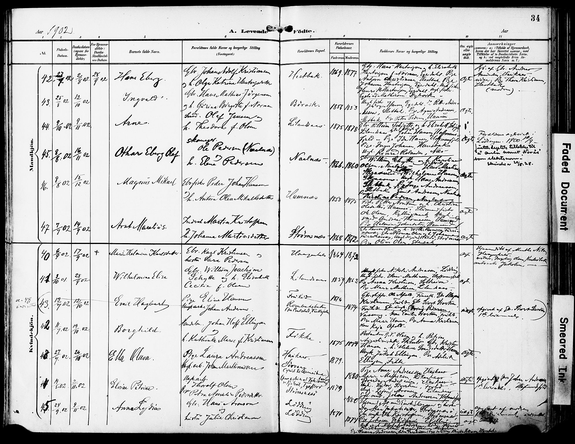 Ministerialprotokoller, klokkerbøker og fødselsregistre - Nordland, AV/SAT-A-1459/859/L0848: Ministerialbok nr. 859A08, 1900-1912, s. 34