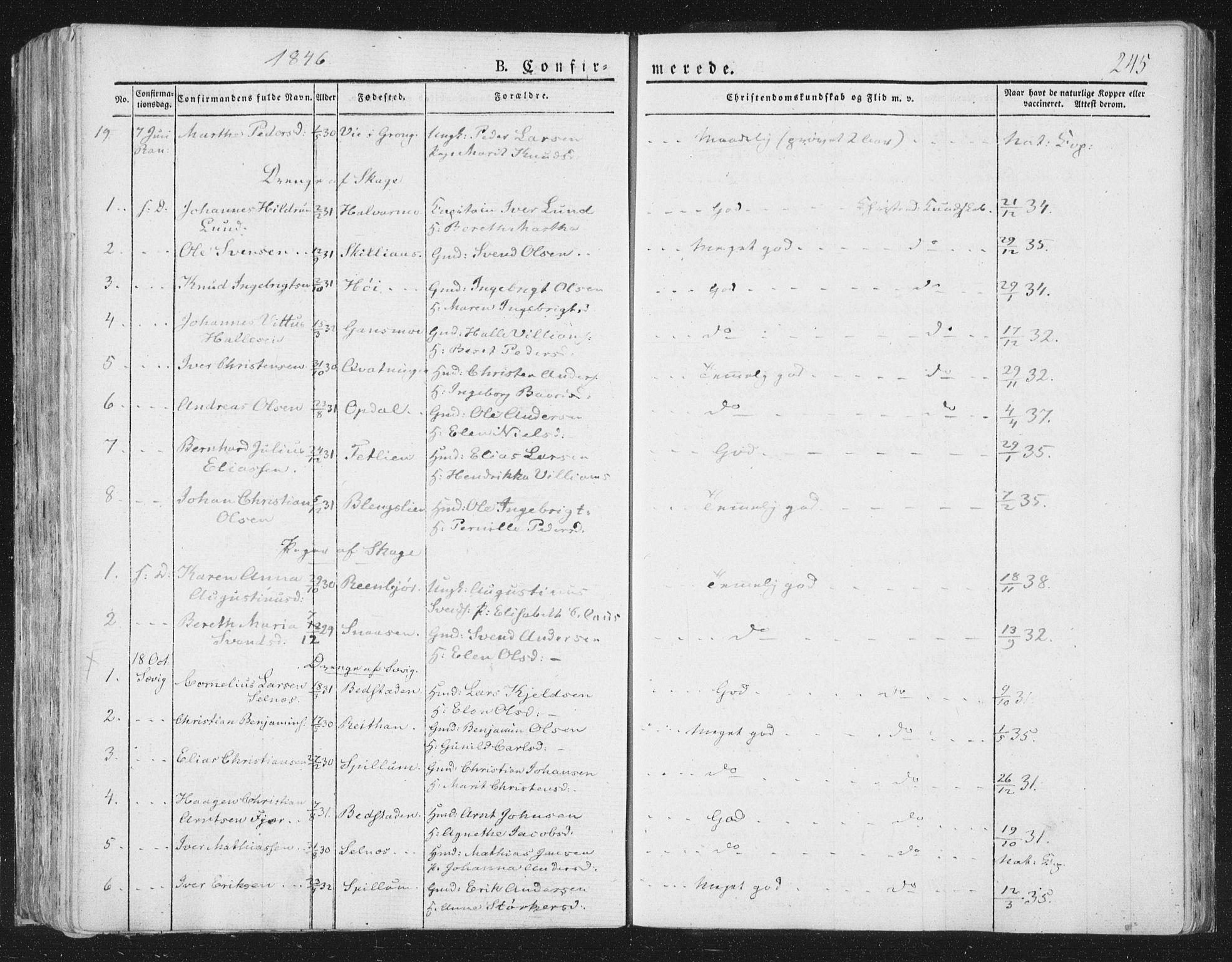 Ministerialprotokoller, klokkerbøker og fødselsregistre - Nord-Trøndelag, SAT/A-1458/764/L0551: Ministerialbok nr. 764A07a, 1824-1864, s. 245