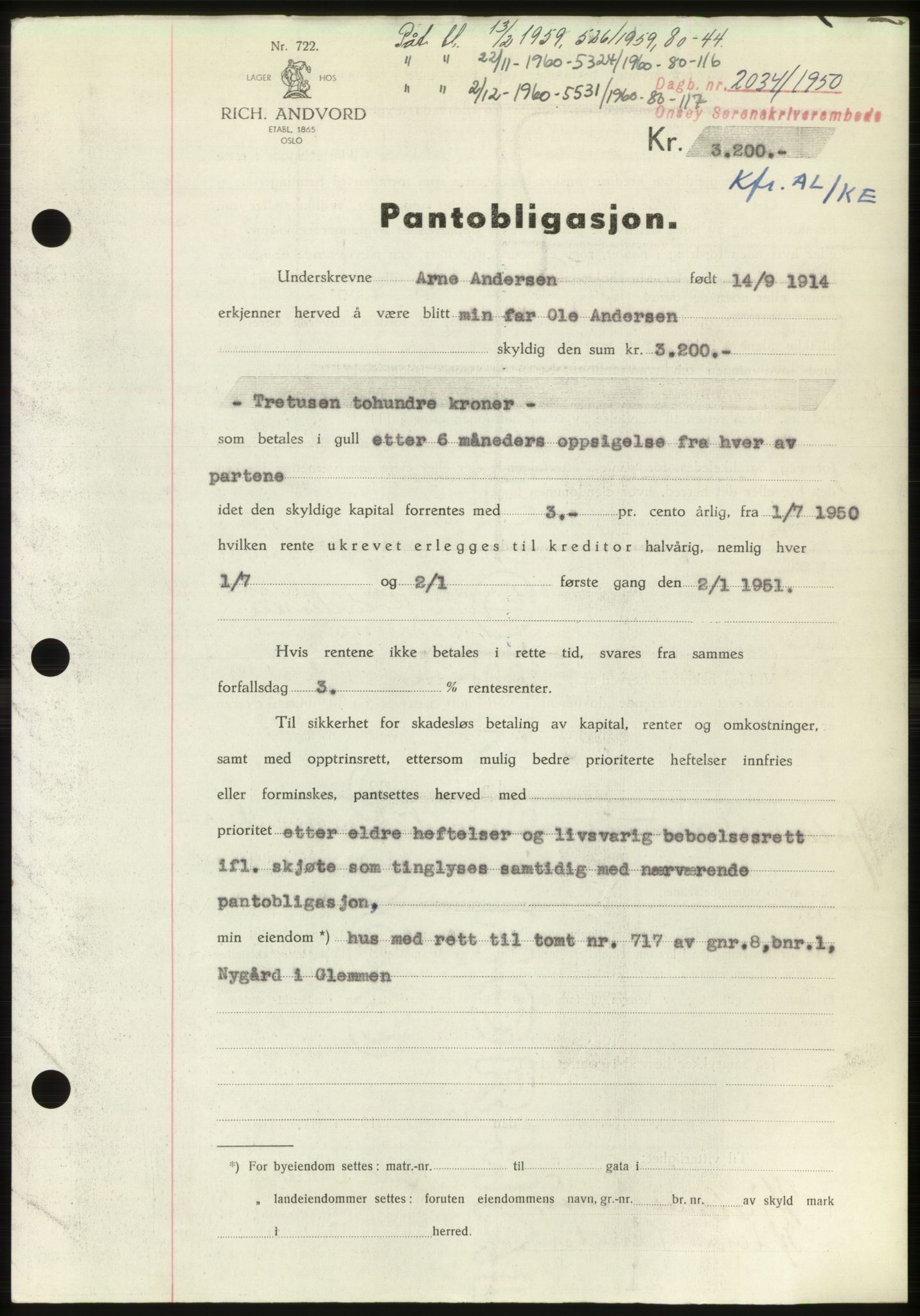 Onsøy sorenskriveri, SAO/A-10474/G/Ga/Gac/L0010: Pantebok nr. B 18-10, 1950-1950, Dagboknr: 2034/1950