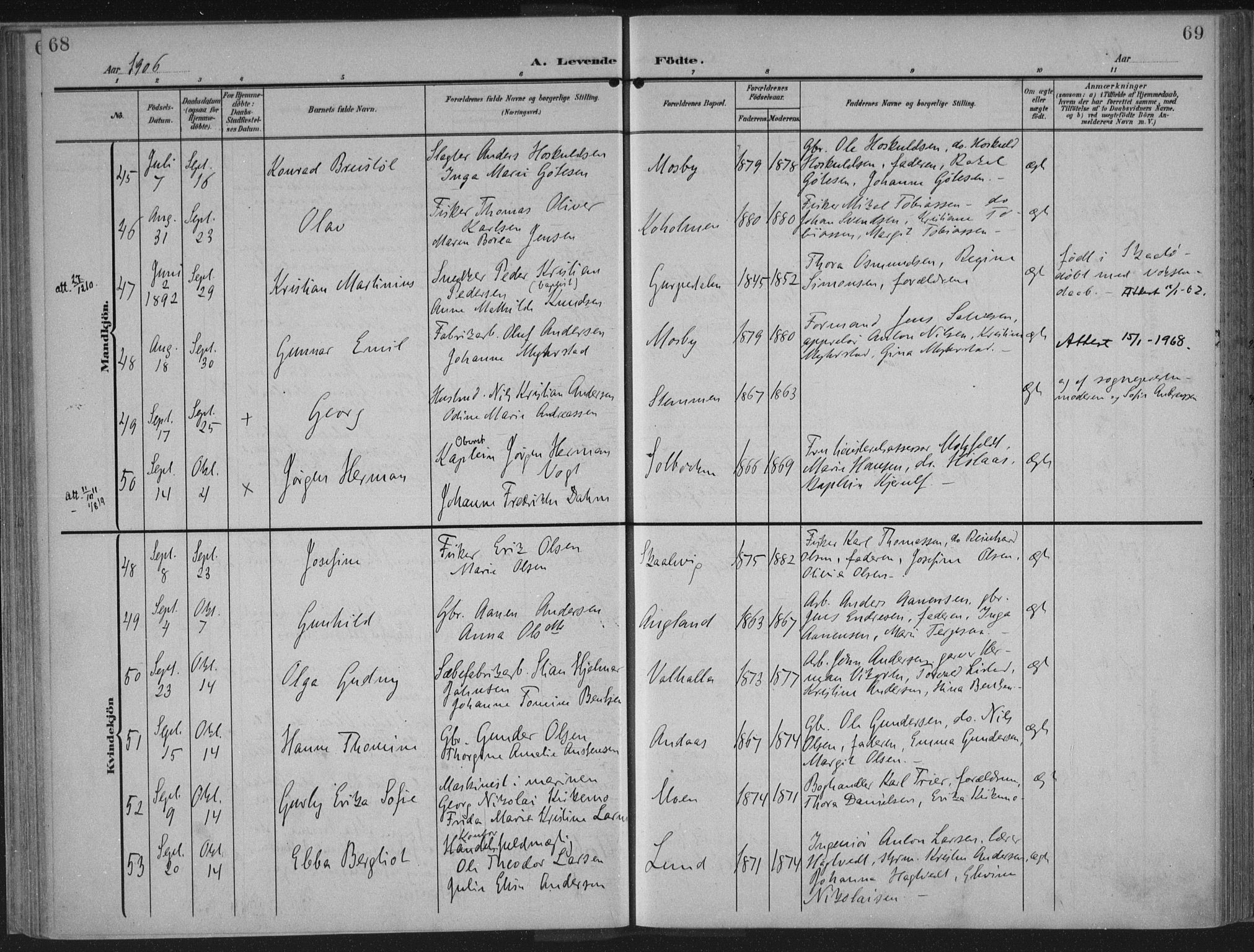 Oddernes sokneprestkontor, AV/SAK-1111-0033/F/Fa/Faa/L0011: Ministerialbok nr. A 11, 1904-1911, s. 68-69
