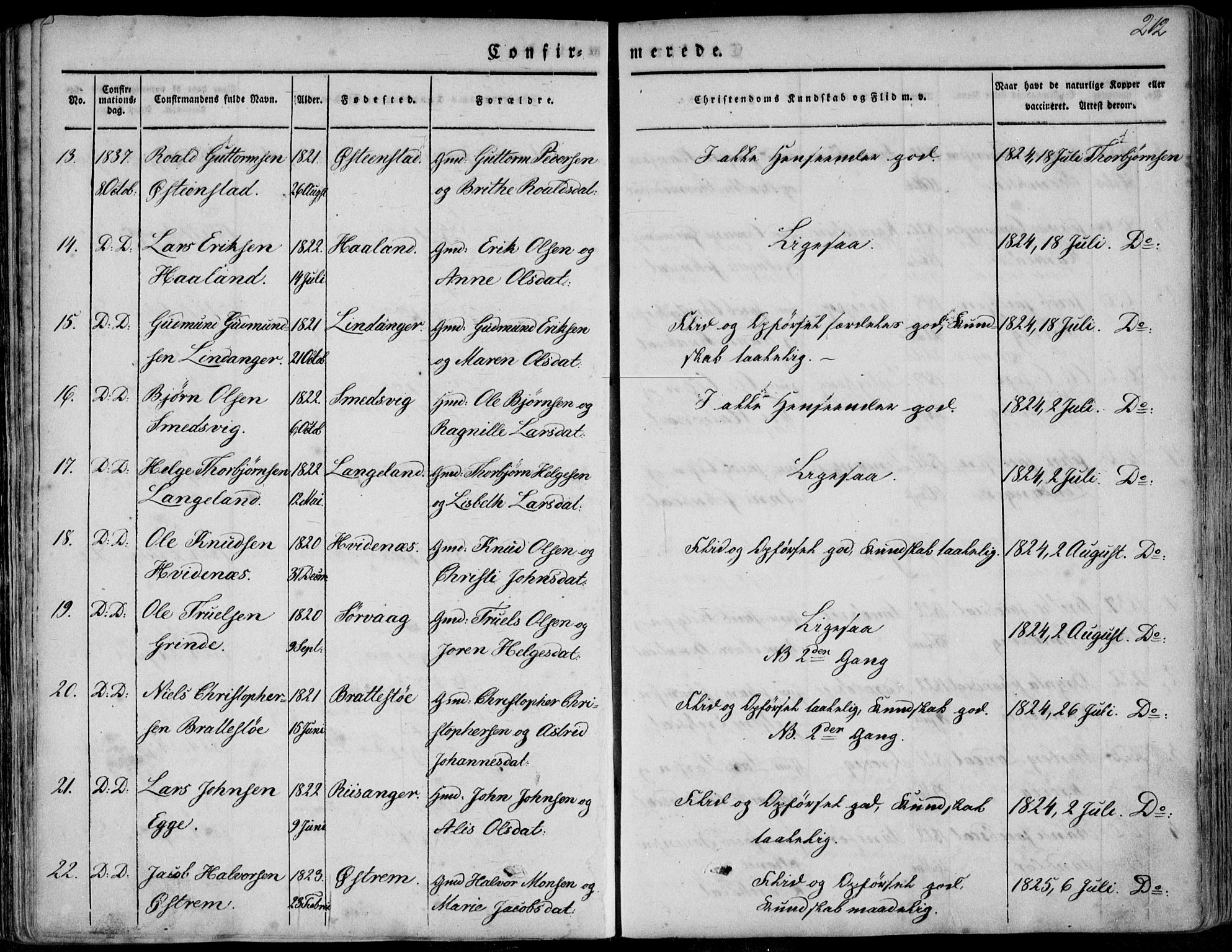 Skjold sokneprestkontor, AV/SAST-A-101847/H/Ha/Haa/L0006: Ministerialbok nr. A 6.1, 1835-1858, s. 212