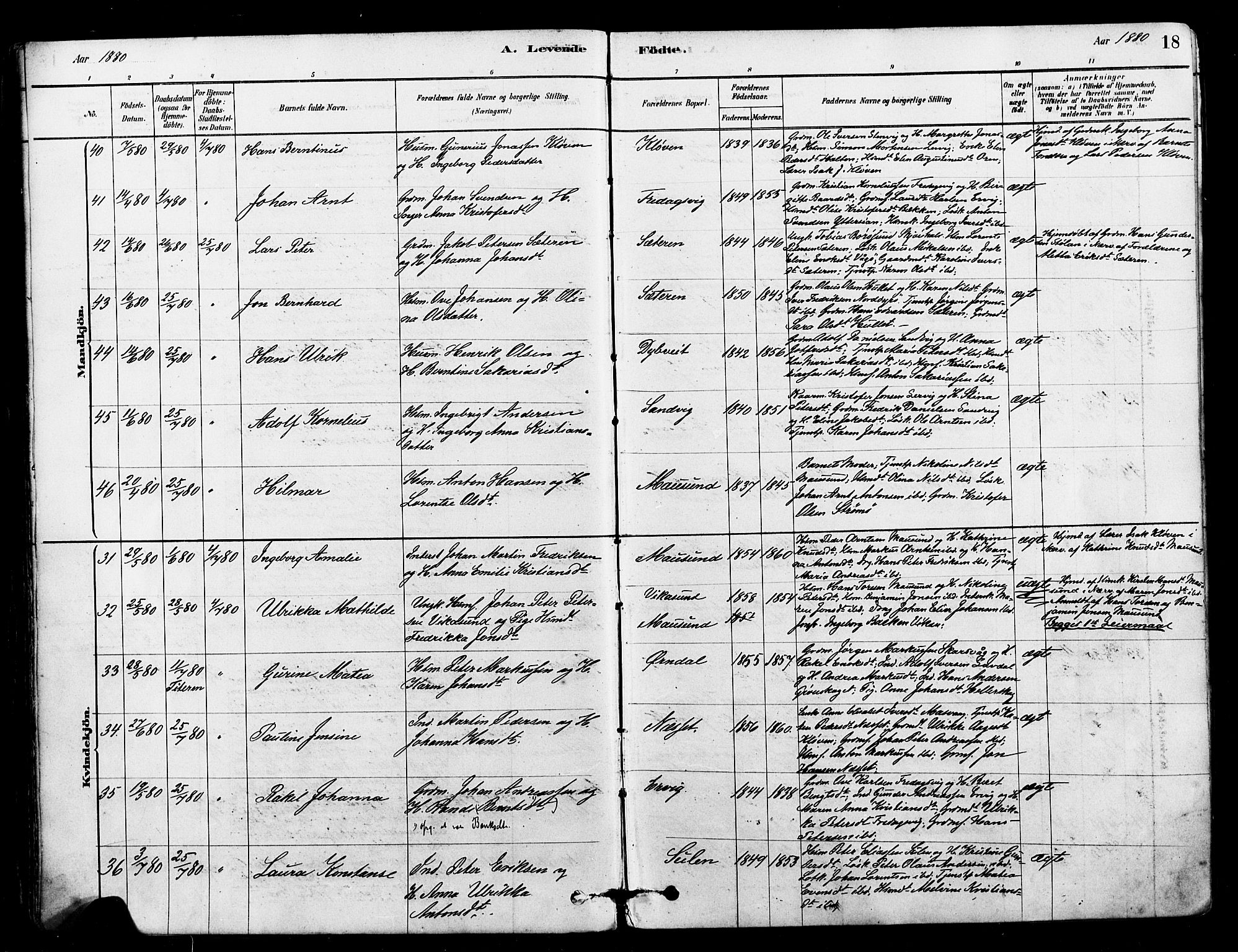 Ministerialprotokoller, klokkerbøker og fødselsregistre - Sør-Trøndelag, AV/SAT-A-1456/640/L0578: Ministerialbok nr. 640A03, 1879-1889, s. 18