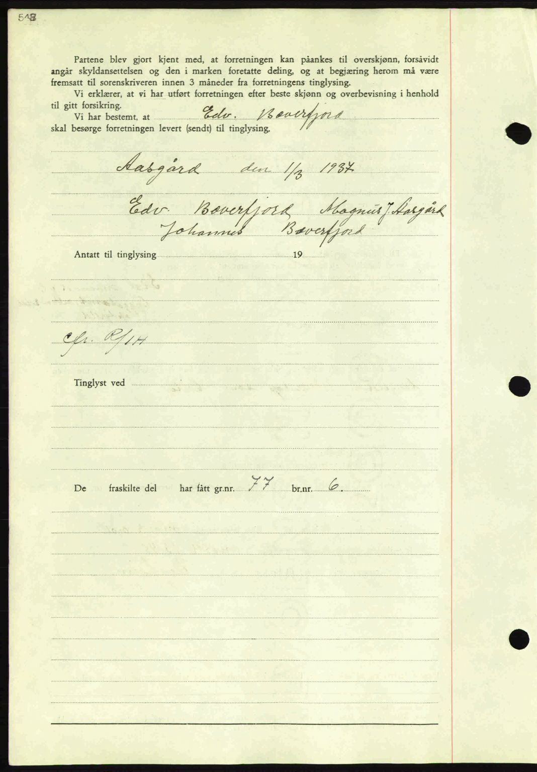 Nordmøre sorenskriveri, AV/SAT-A-4132/1/2/2Ca: Pantebok nr. A82, 1937-1938, Dagboknr: 2762/1937