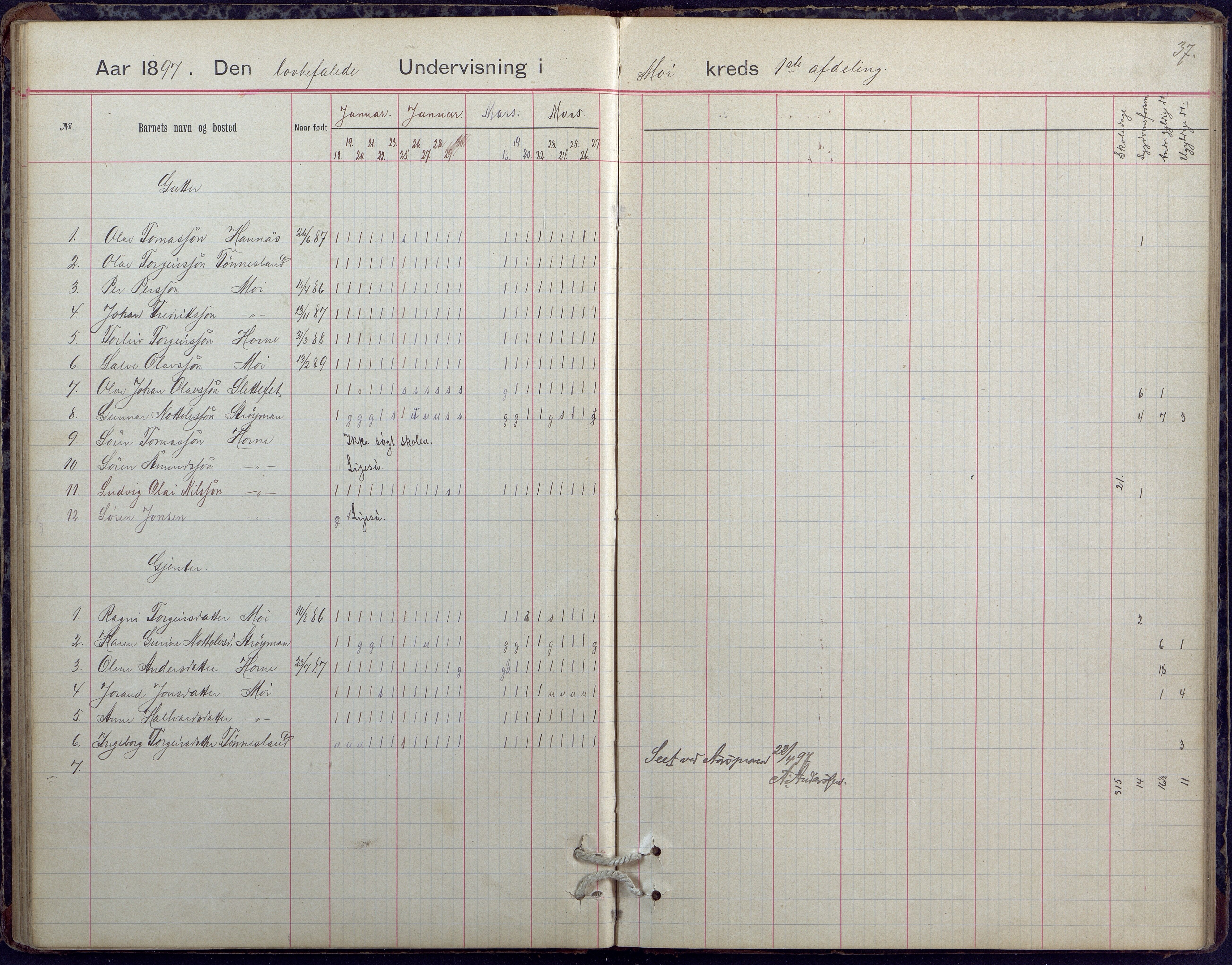 Hornnes kommune, Moi, Moseid, Kjetså skolekretser, AAKS/KA0936-550e/F1/L0005: Dagbok. Moseid, Moi, 1892-1908, s. 37