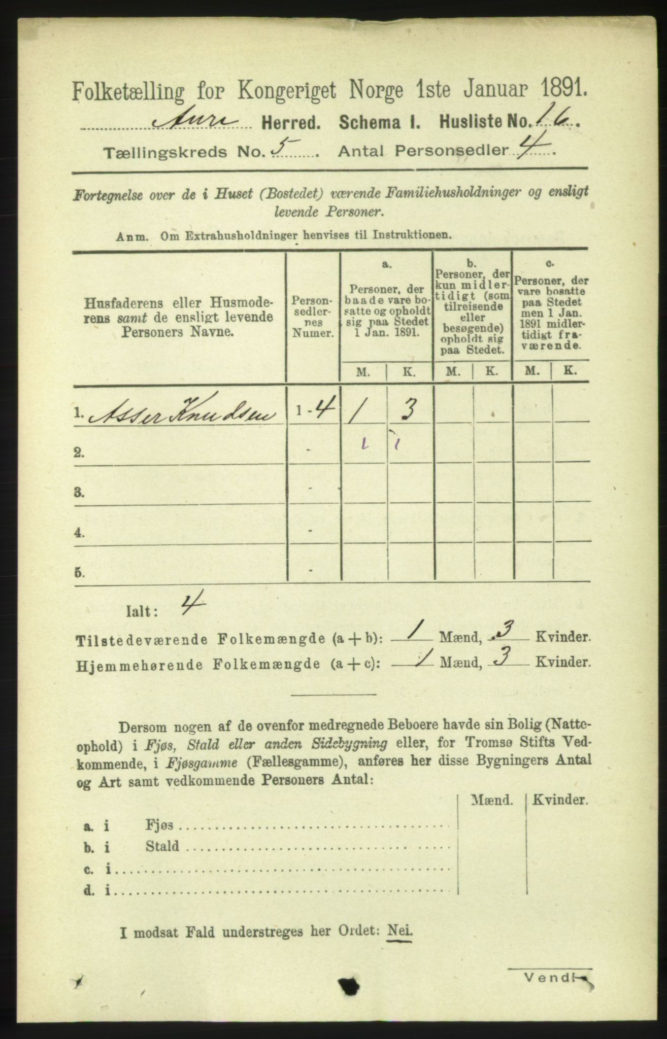 RA, Folketelling 1891 for 1569 Aure herred, 1891, s. 2628