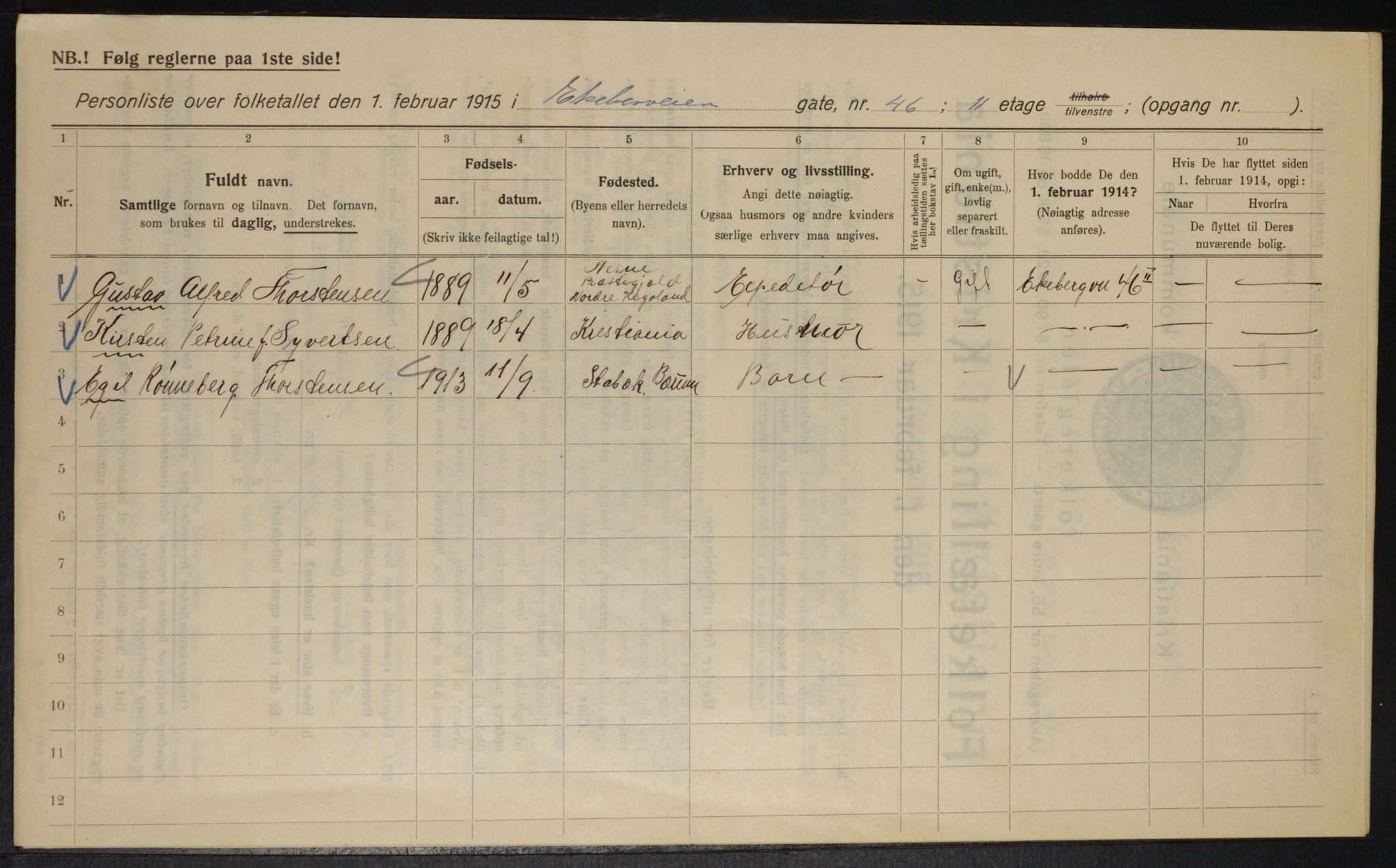 OBA, Kommunal folketelling 1.2.1915 for Kristiania, 1915, s. 19981