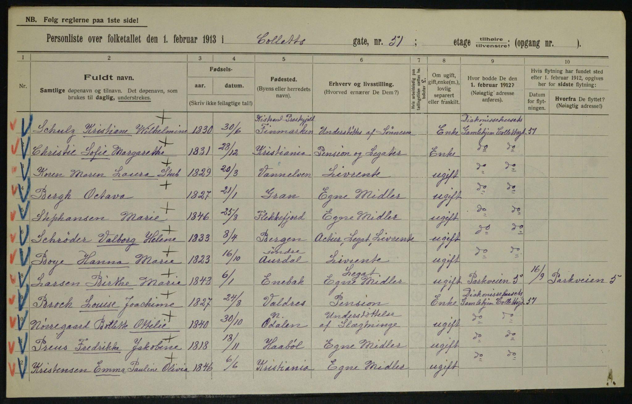 OBA, Kommunal folketelling 1.2.1913 for Kristiania, 1913, s. 13320
