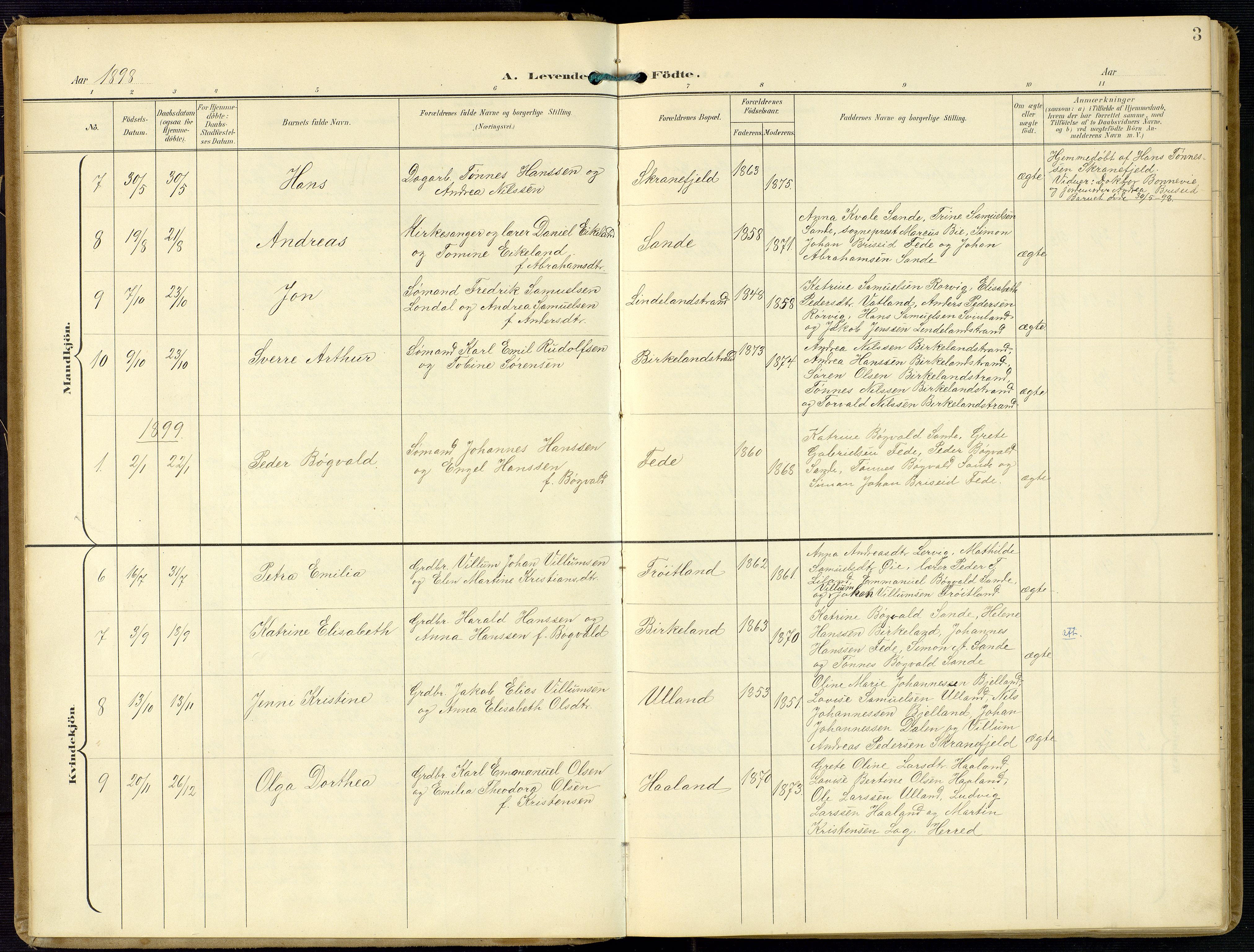Kvinesdal sokneprestkontor, SAK/1111-0026/F/Fa/Faa/L0005: Ministerialbok nr. A 5, 1898-1915, s. 3