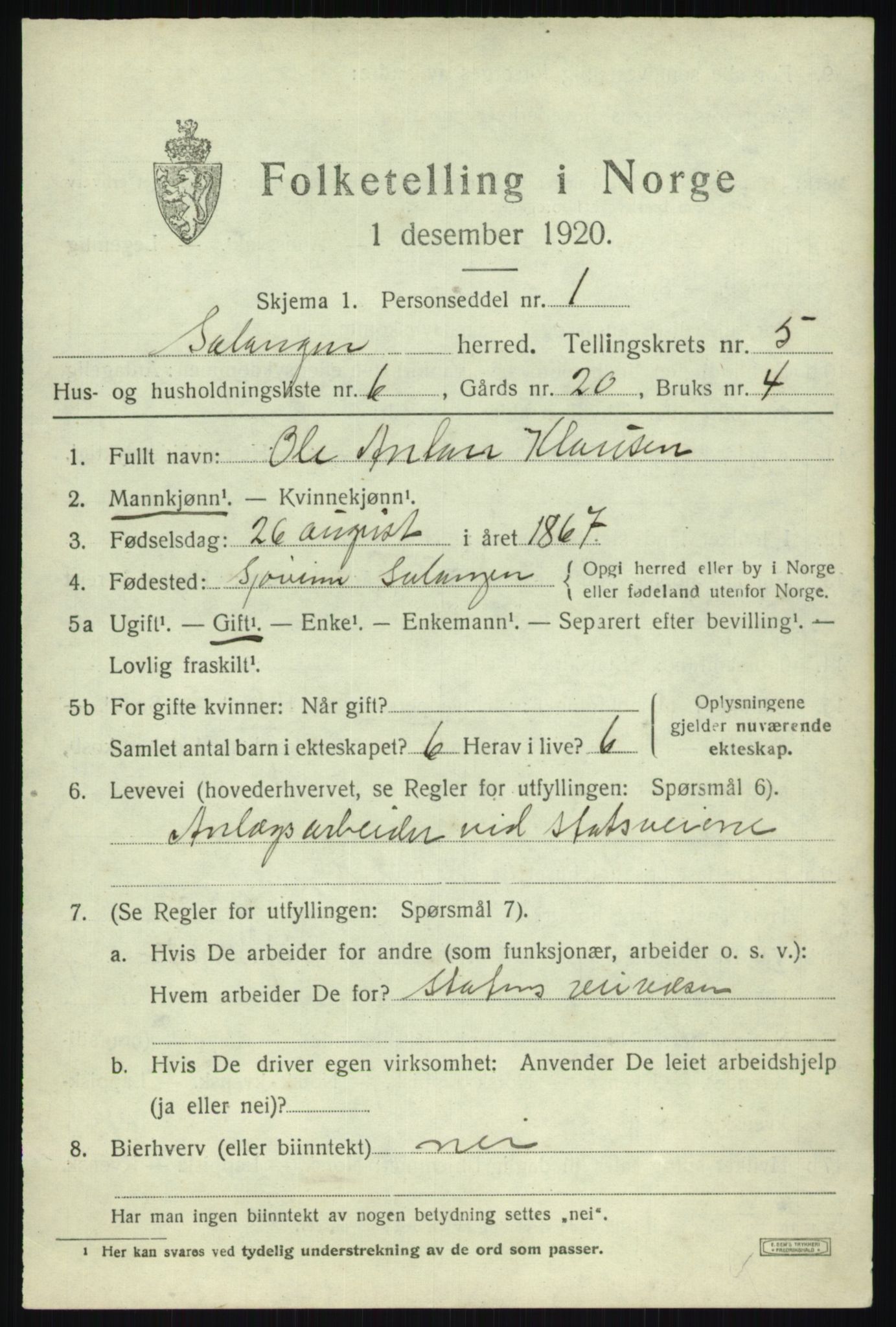 SATØ, Folketelling 1920 for 1921 Salangen herred, 1920, s. 3390
