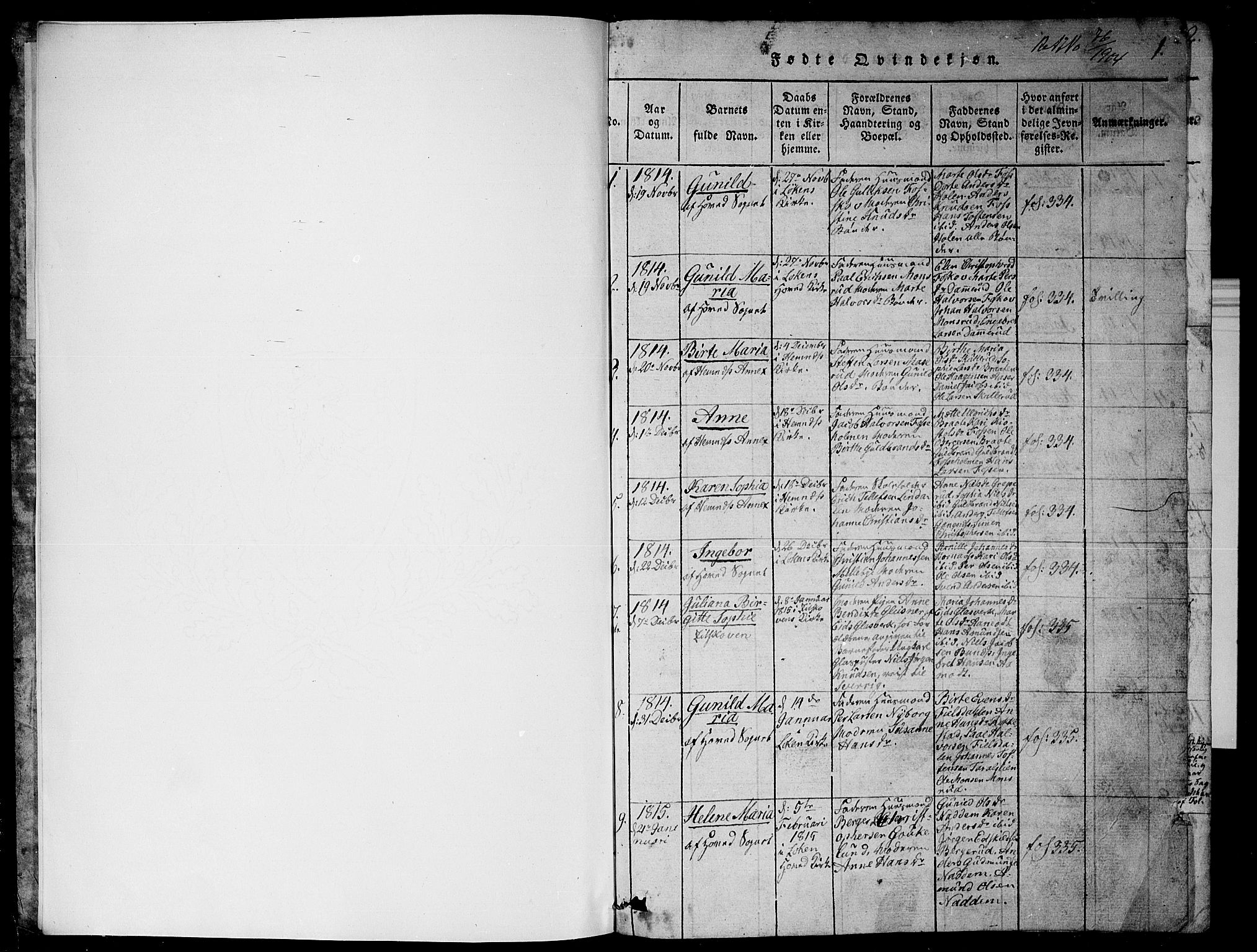 Høland prestekontor Kirkebøker, SAO/A-10346a/G/Ga/L0001: Klokkerbok nr. I 1, 1814-1827, s. 1