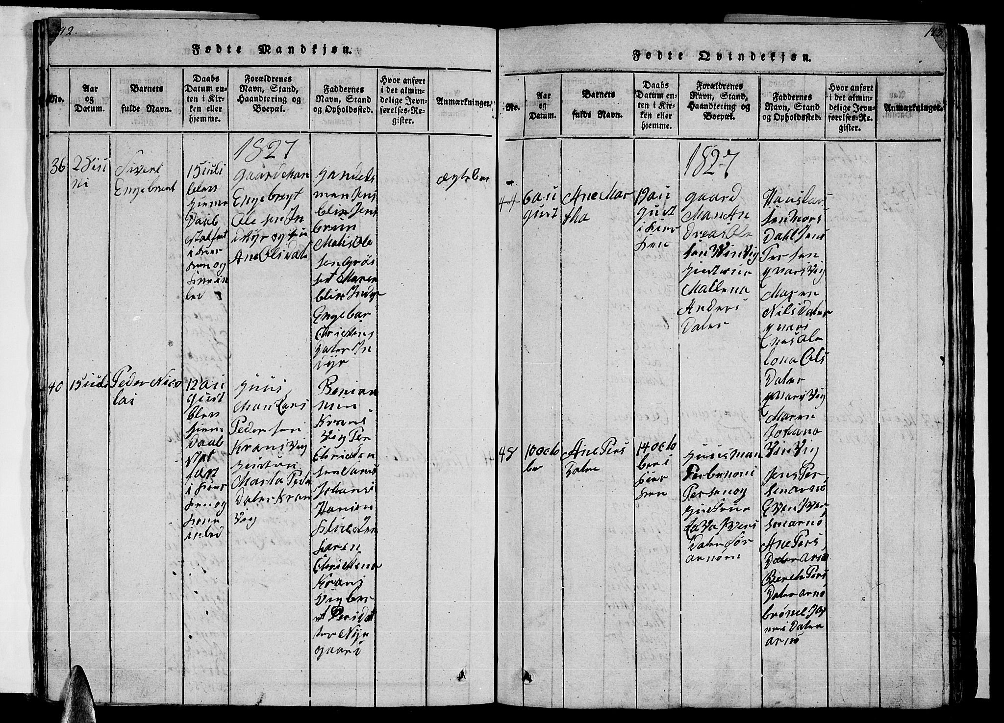 Ministerialprotokoller, klokkerbøker og fødselsregistre - Nordland, AV/SAT-A-1459/805/L0105: Klokkerbok nr. 805C01, 1820-1839, s. 142-143