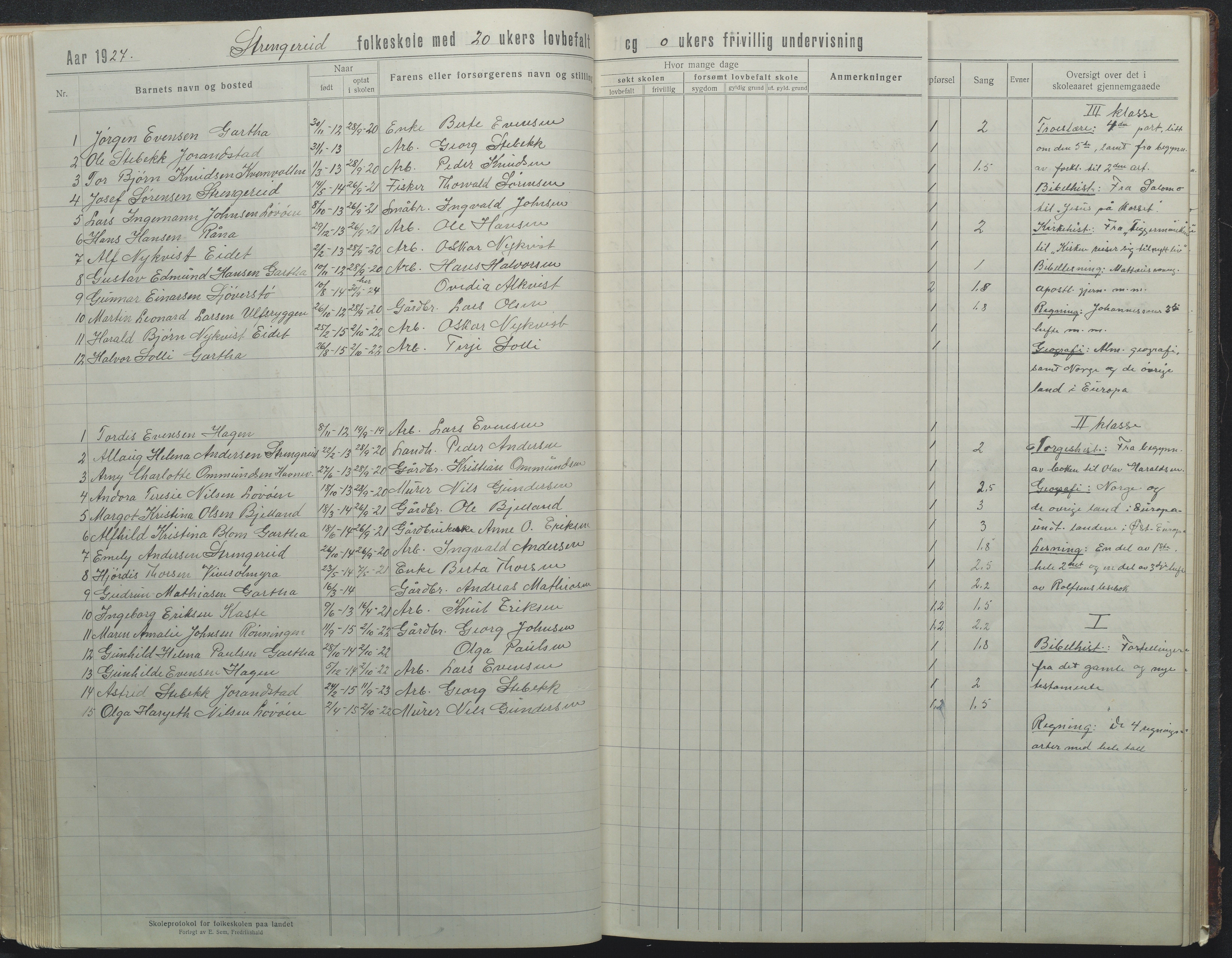 Flosta kommune, Strengereid Krets, AAKS/KA0916-550h/F01/L0004: Skoleprotokoll Strengereid skole, 1918-1944