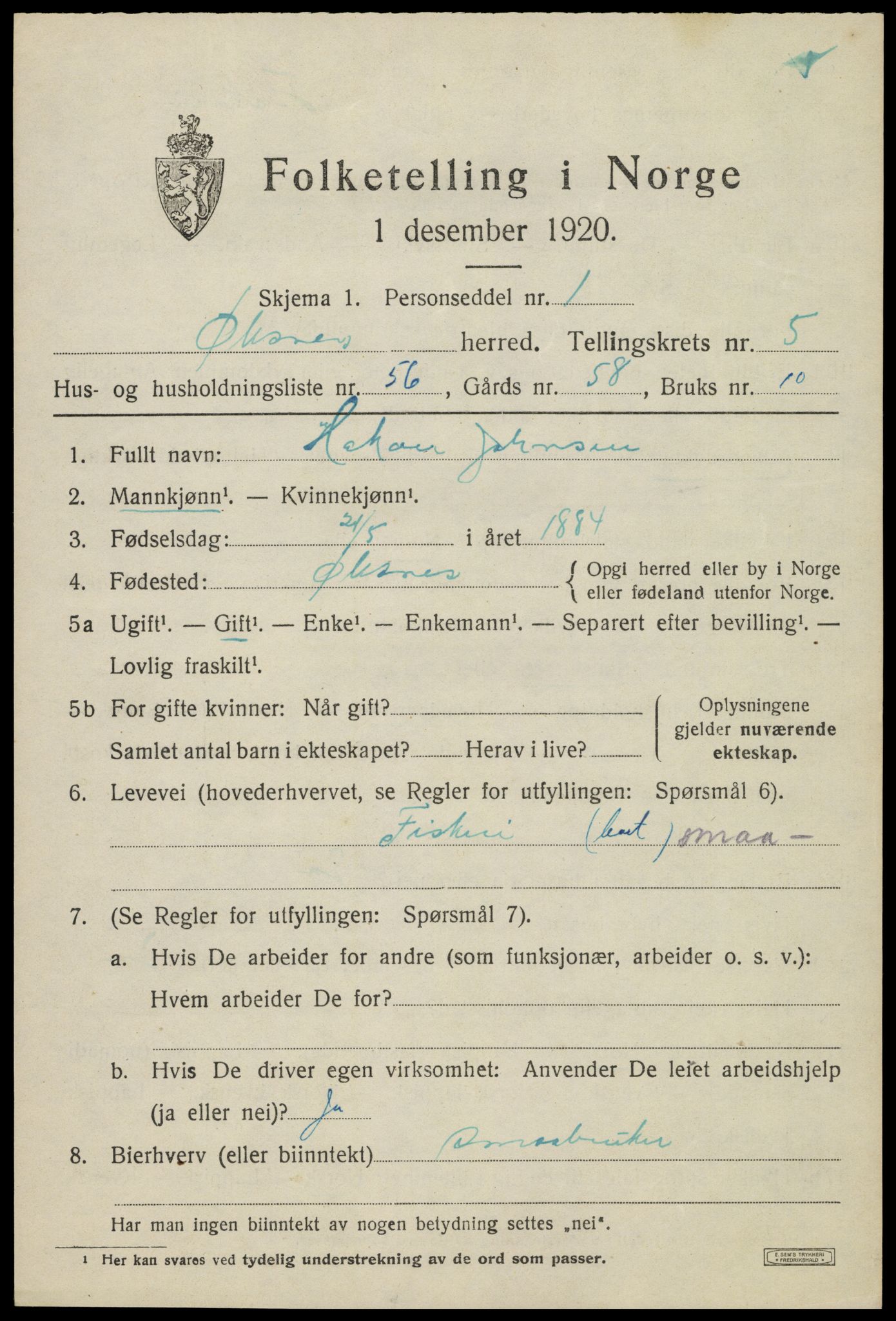 SAT, Folketelling 1920 for 1868 Øksnes herred, 1920, s. 4592