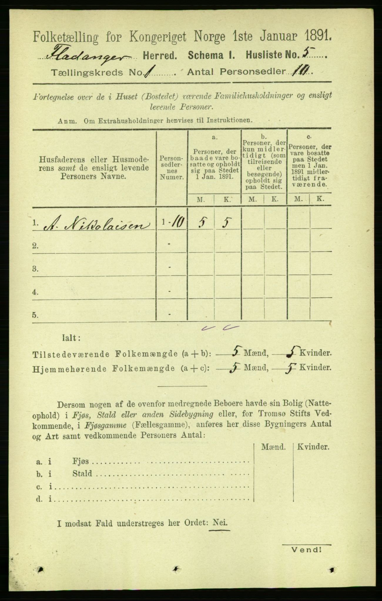 RA, Folketelling 1891 for 1749 Flatanger herred, 1891, s. 20