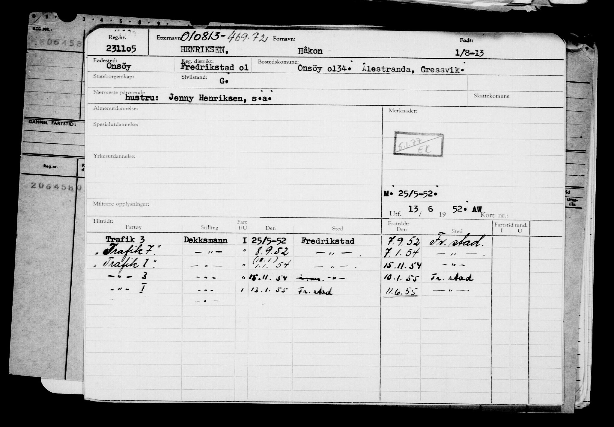 Direktoratet for sjømenn, AV/RA-S-3545/G/Gb/L0114: Hovedkort, 1913, s. 447
