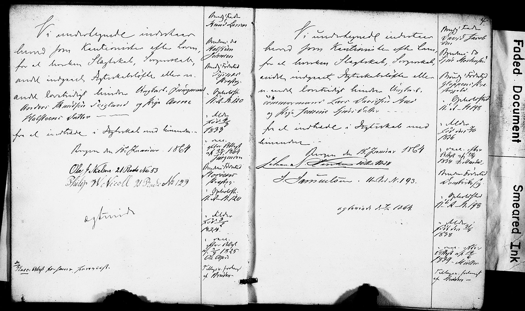 Domkirken sokneprestembete, SAB/A-74801: Forlovererklæringer nr. II.5.6, 1863-1870, s. 4