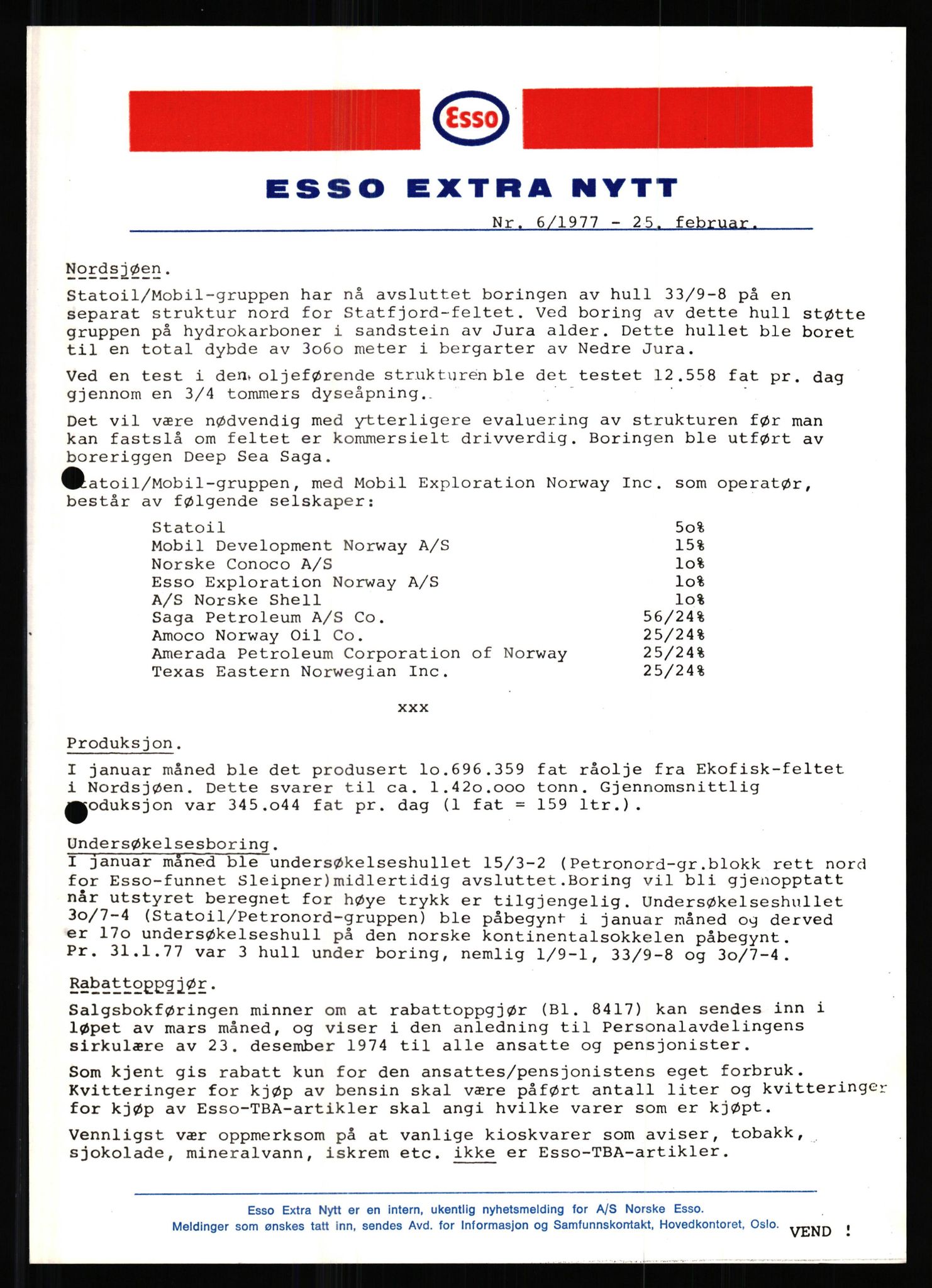 Pa 0982 - Esso Norge A/S, AV/SAST-A-100448/X/Xd/L0001: Esso Extra Nytt, 1977-1980