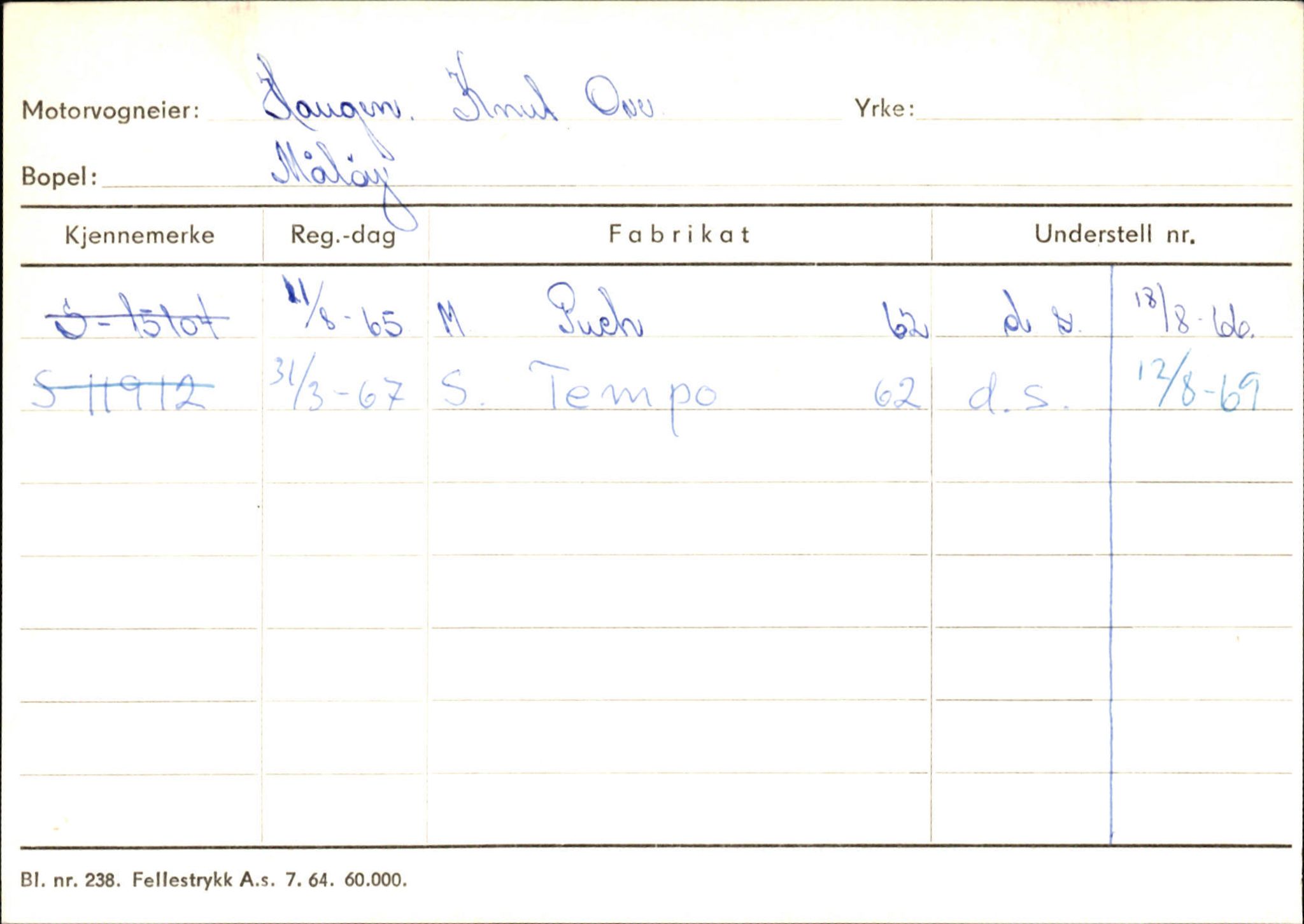 Statens vegvesen, Sogn og Fjordane vegkontor, AV/SAB-A-5301/4/F/L0144: Registerkort Vågsøy A-R, 1945-1975, s. 949