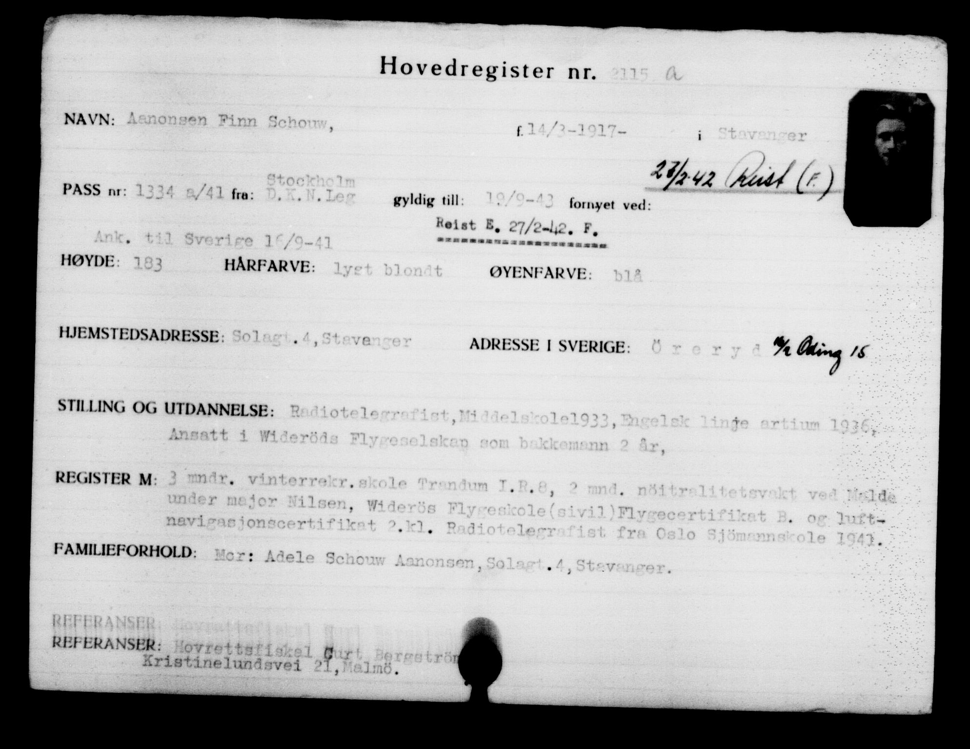 Utenriksstasjonene, Legasjonen i Stockholm, Flyktningkontoret, AV/RA-S-6753/V/Va/L0003: Kjesäterkartoteket, flyktninger med registreringsnr. 2001-3495, 1940-1945, s. 156