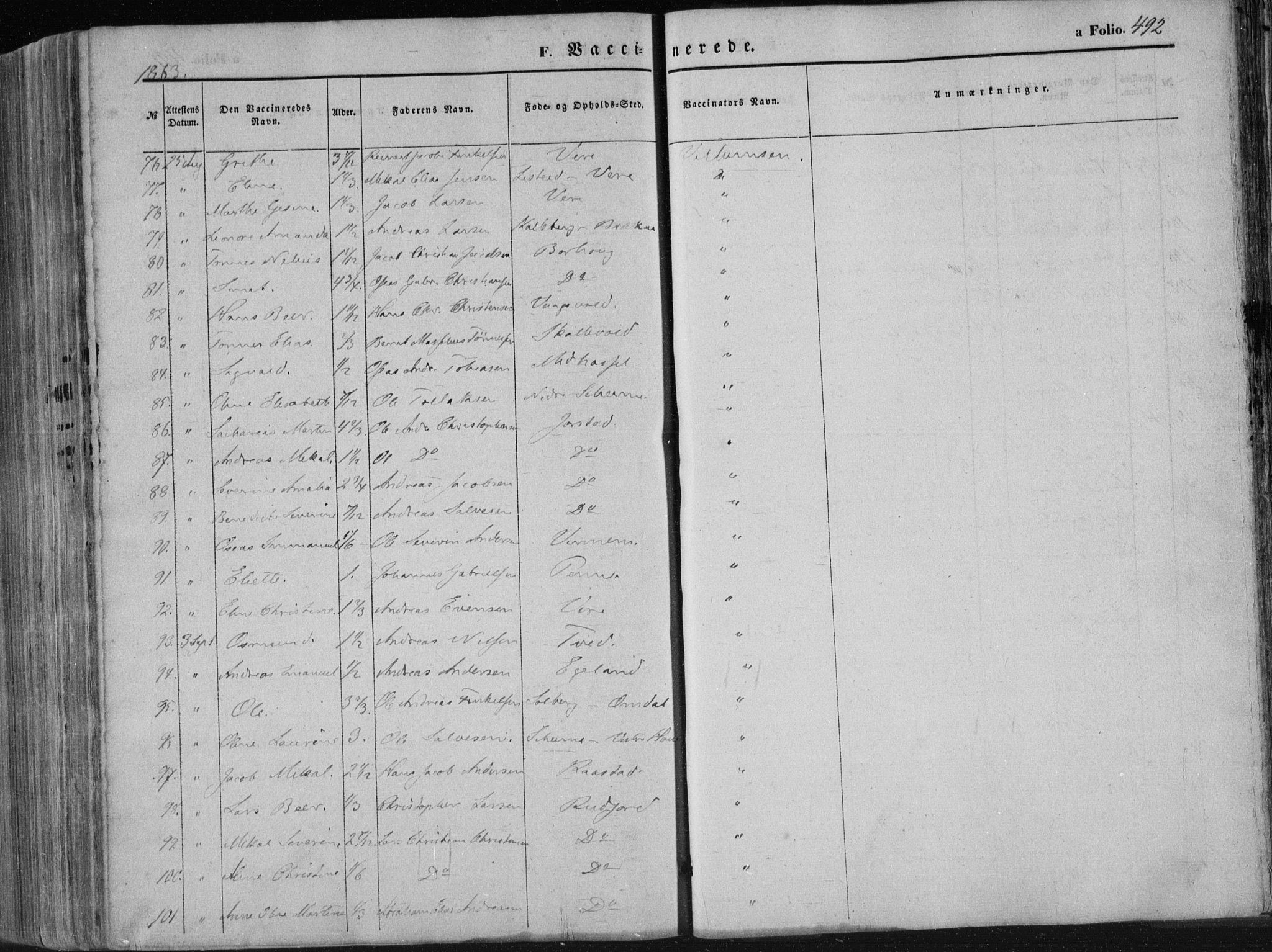 Lista sokneprestkontor, AV/SAK-1111-0027/F/Fa/L0011: Ministerialbok nr. A 11, 1861-1878, s. 492