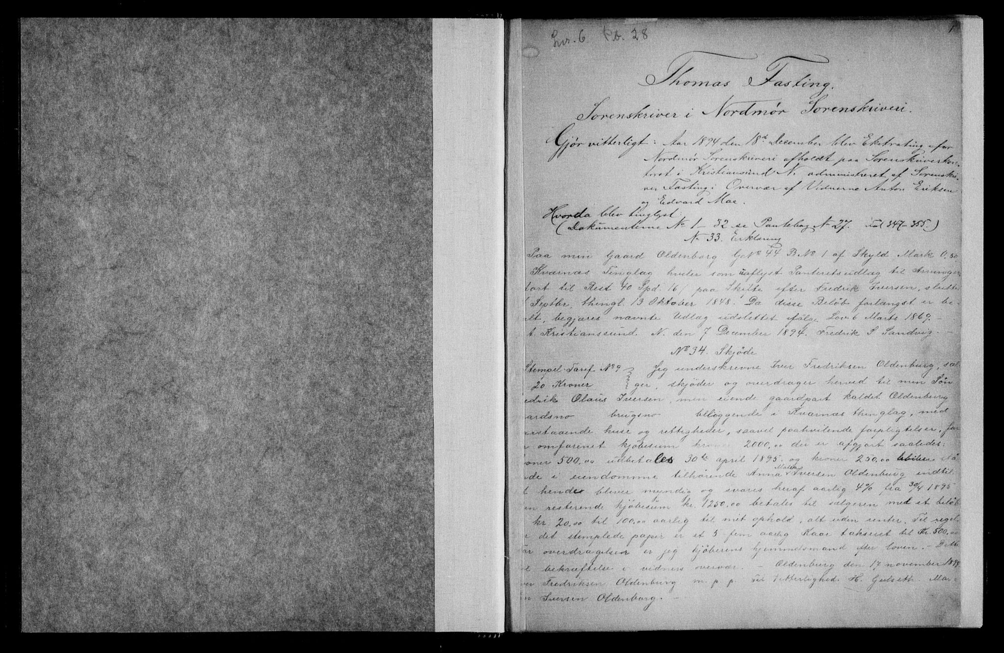 Nordmøre sorenskriveri, SAT/A-4132/1/2/2Ca/L0038: Pantebok nr. 28I, 1894-1897, s. 1