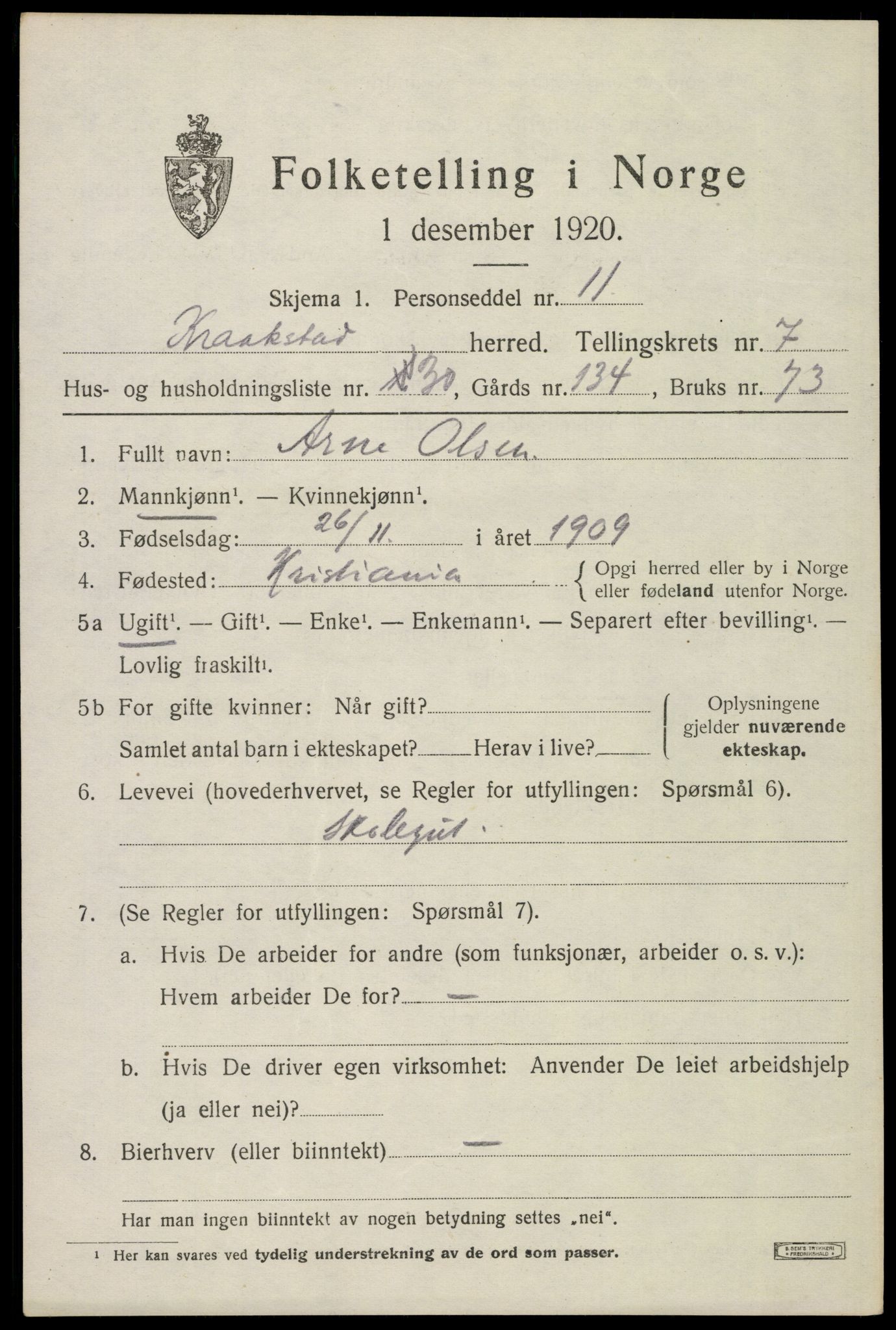 SAO, Folketelling 1920 for 0212 Kråkstad herred, 1920, s. 7385