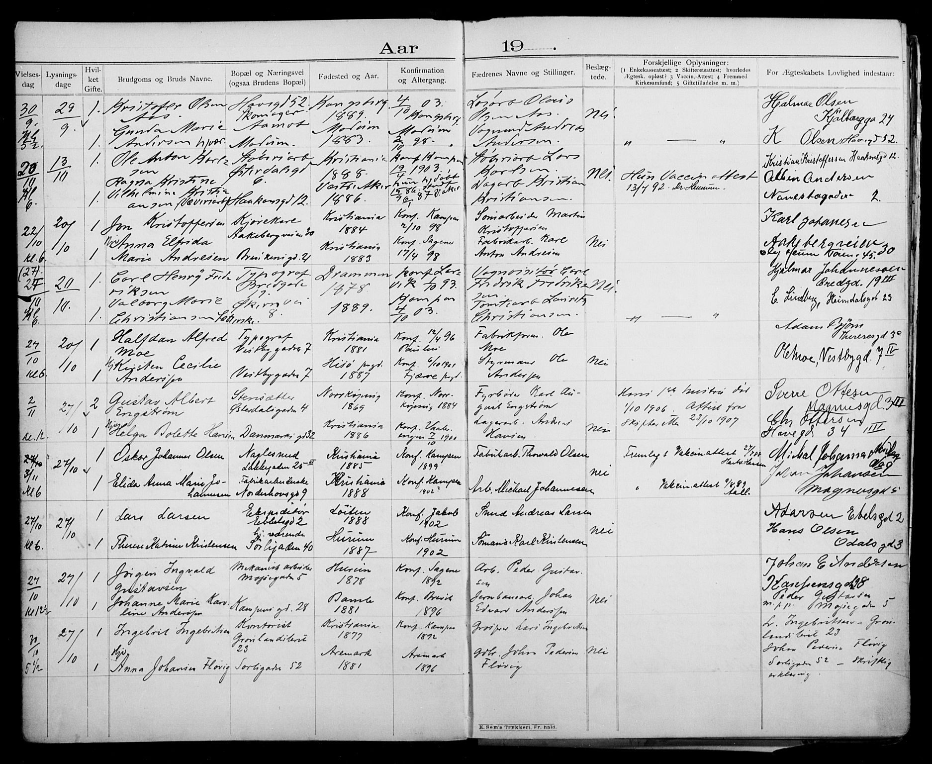 Kampen prestekontor Kirkebøker, AV/SAO-A-10853/H/Ha/L0003: Lysningsprotokoll nr. 3, 1907-1917