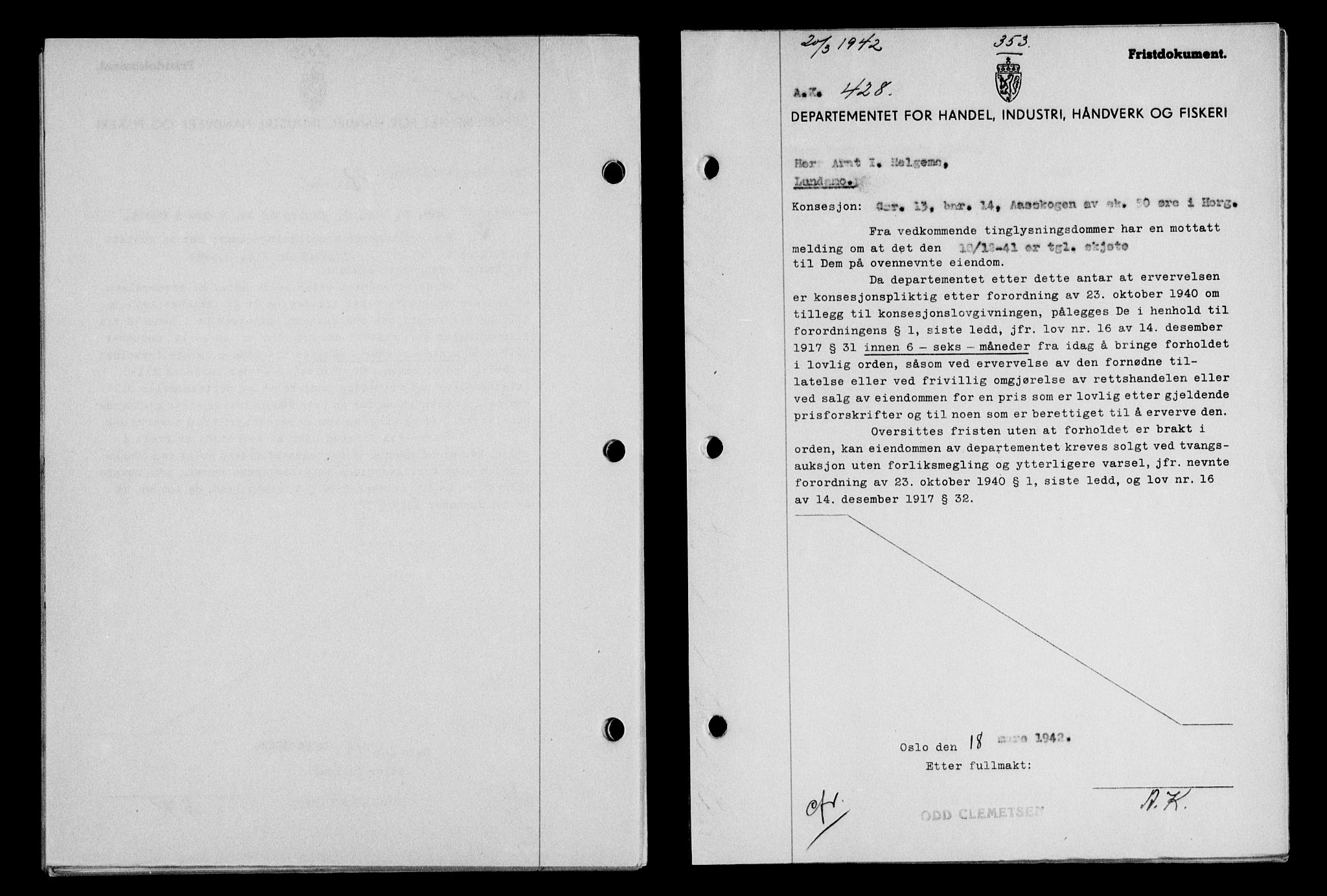 Gauldal sorenskriveri, SAT/A-0014/1/2/2C/L0054: Pantebok nr. 59, 1941-1942, Dagboknr: 428/1942