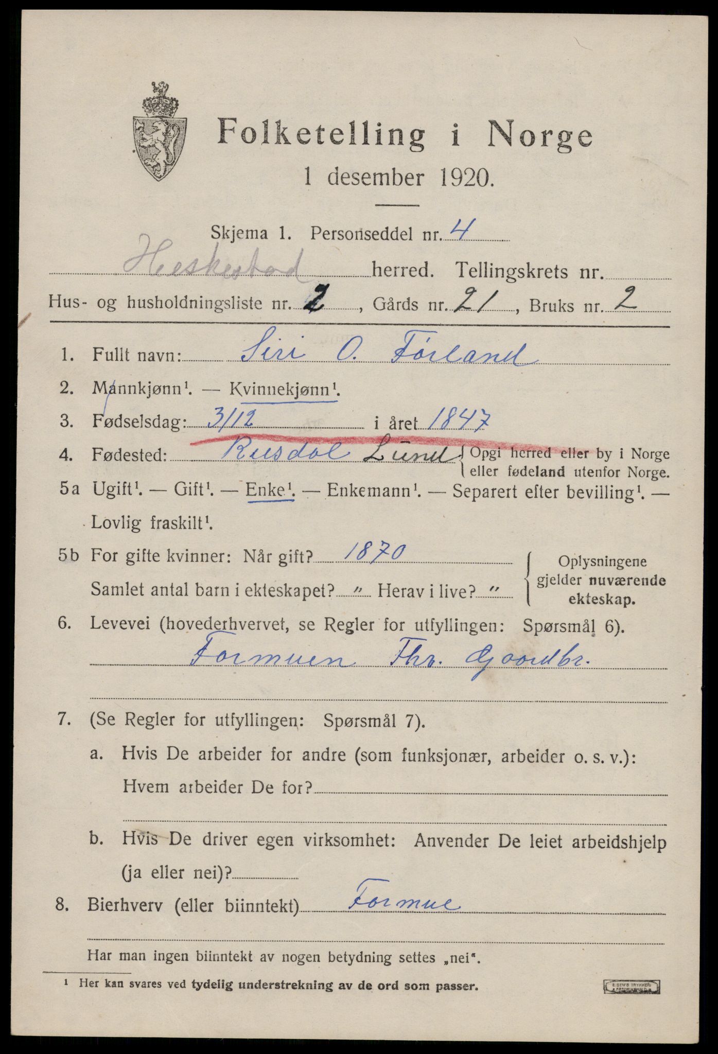 SAST, Folketelling 1920 for 1113 Heskestad herred, 1920, s. 2017