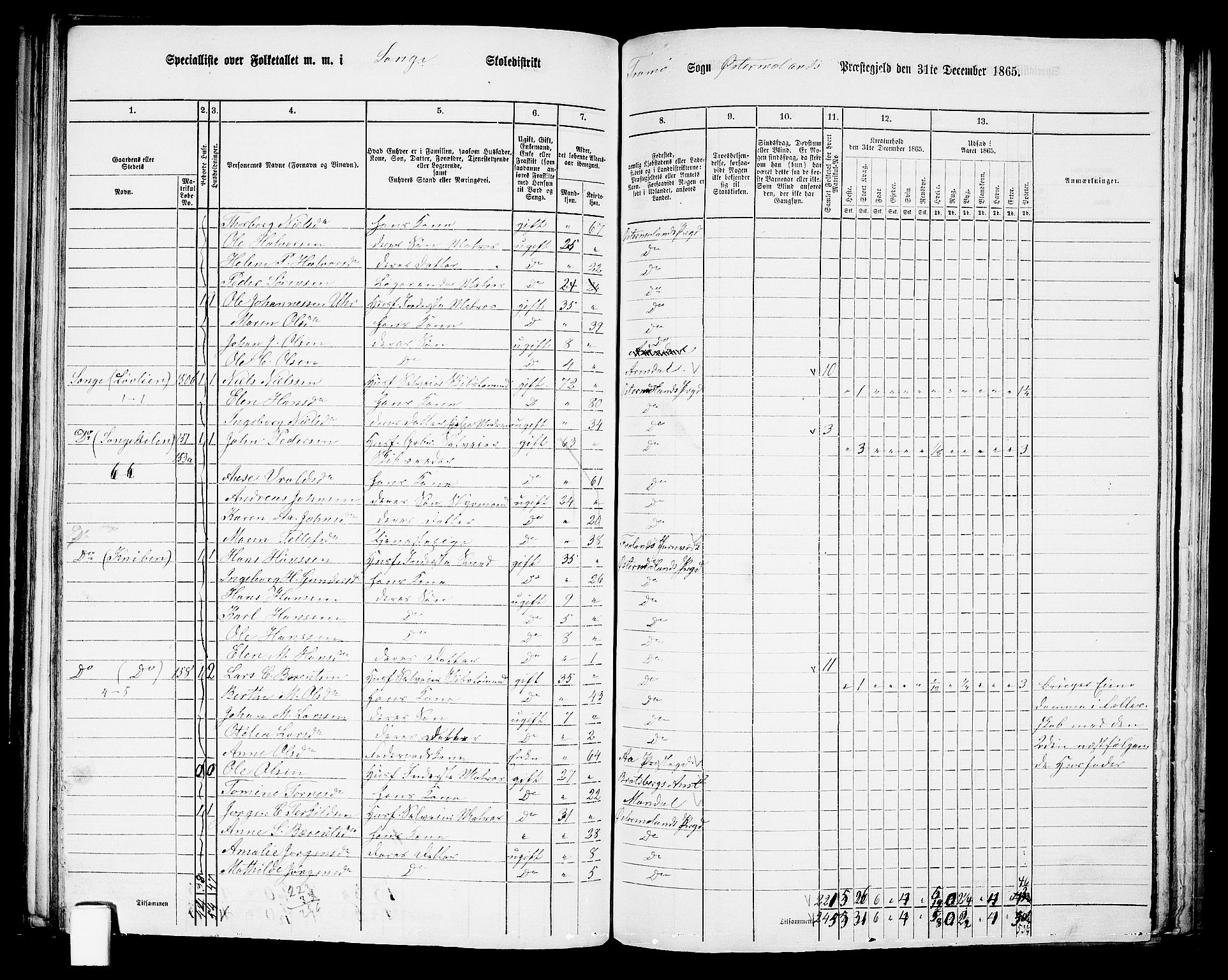 RA, Folketelling 1865 for 0918P Austre Moland prestegjeld, 1865, s. 159